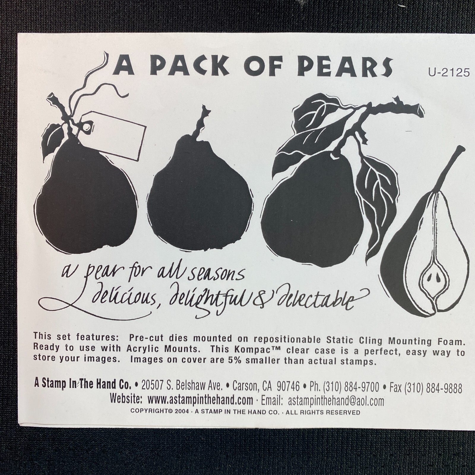 A Pack of Pears Cling Rubber Stamp Full set in Case Acrylic Block not included