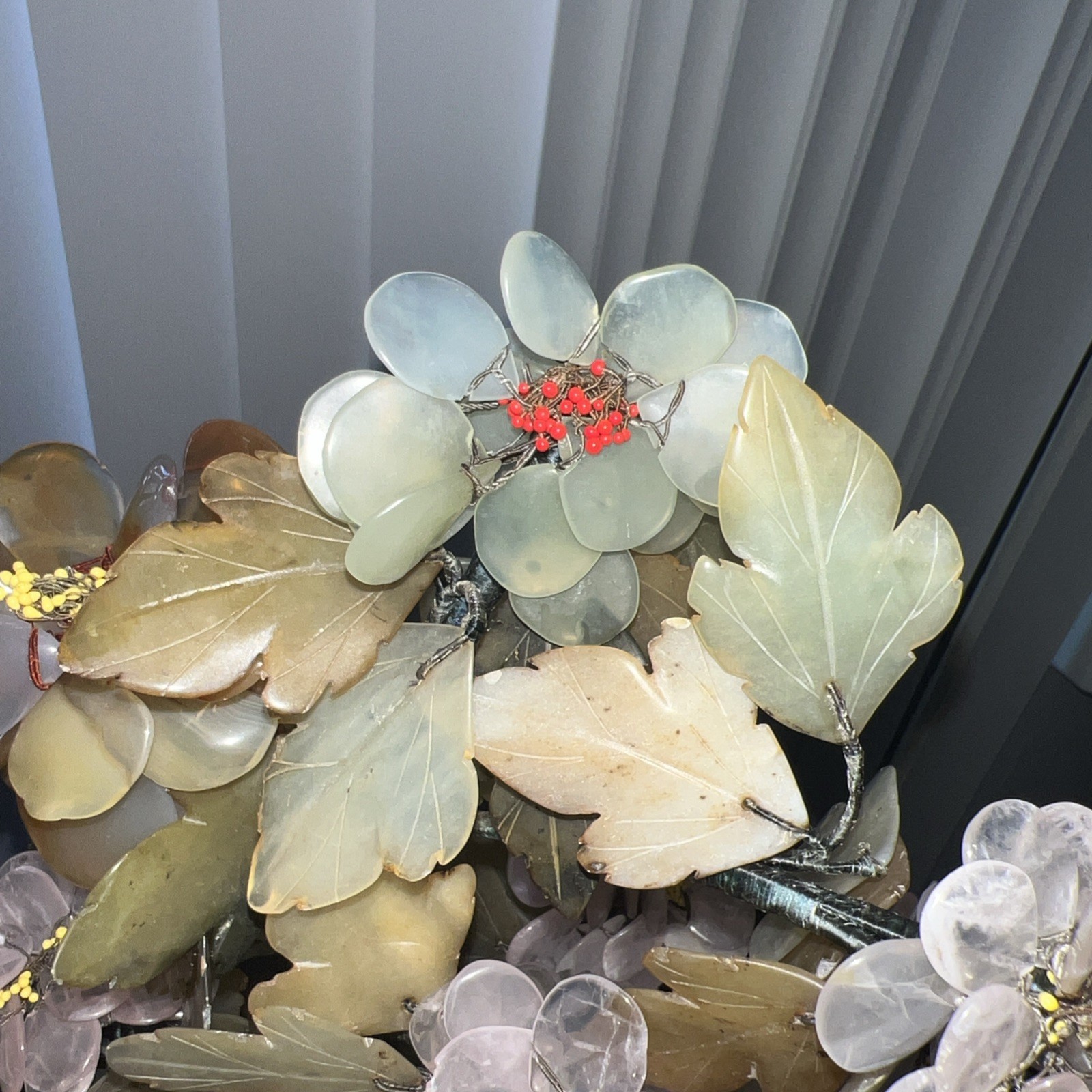 Vtg MCM Jade Agate Carnelian Quartz 14 x 12” Large Bonsai Tree