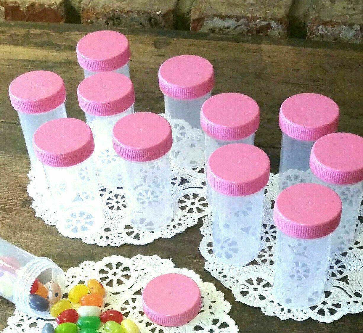Easy Open Pill Bottles 6 Birthday Jars Meds Containers PINK Cap Party Favor 2oz
