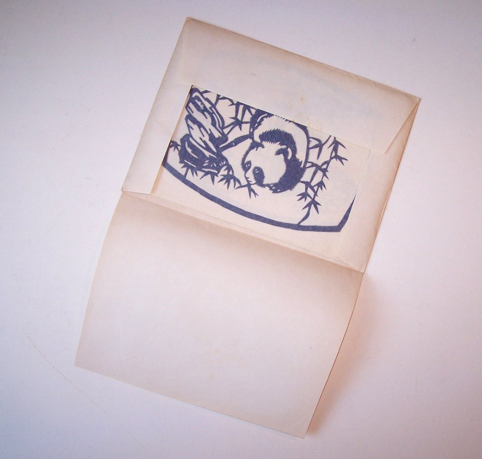 6 VINTAGE CHINESE PAPER CUTS IN ORIGINAL FOLDER PANDAS 6.5 X 5.25″ UNFRAMED