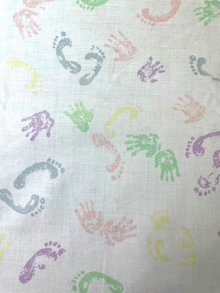 Vintage baby hands and feet print in pastels 100% cotton unknown maker