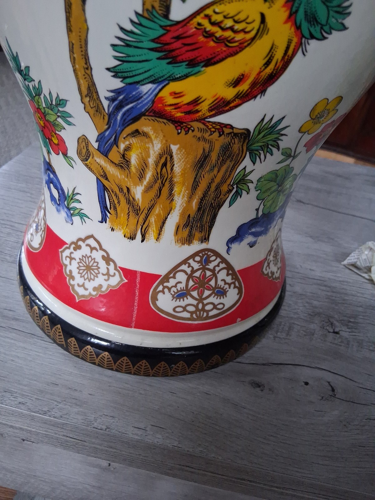 RARE Vintage Chinese Hand-Painted Famille Bird Porcelain Large Lamp