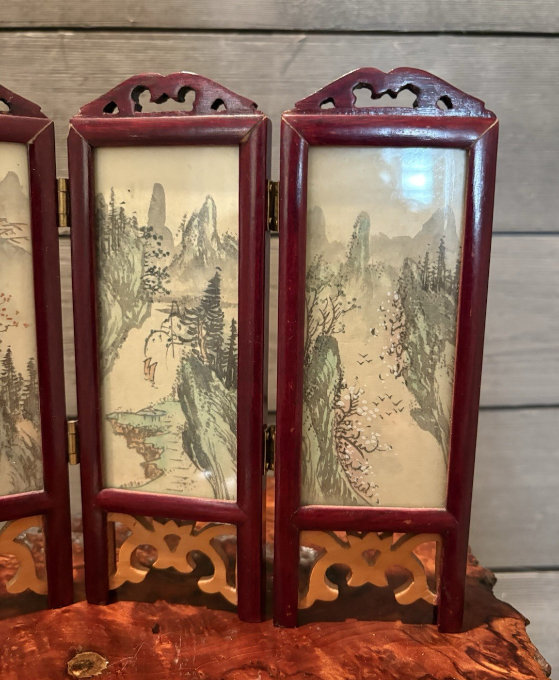 Vintage Chinese Oriental Mini Small Four Panel Table Screen Used