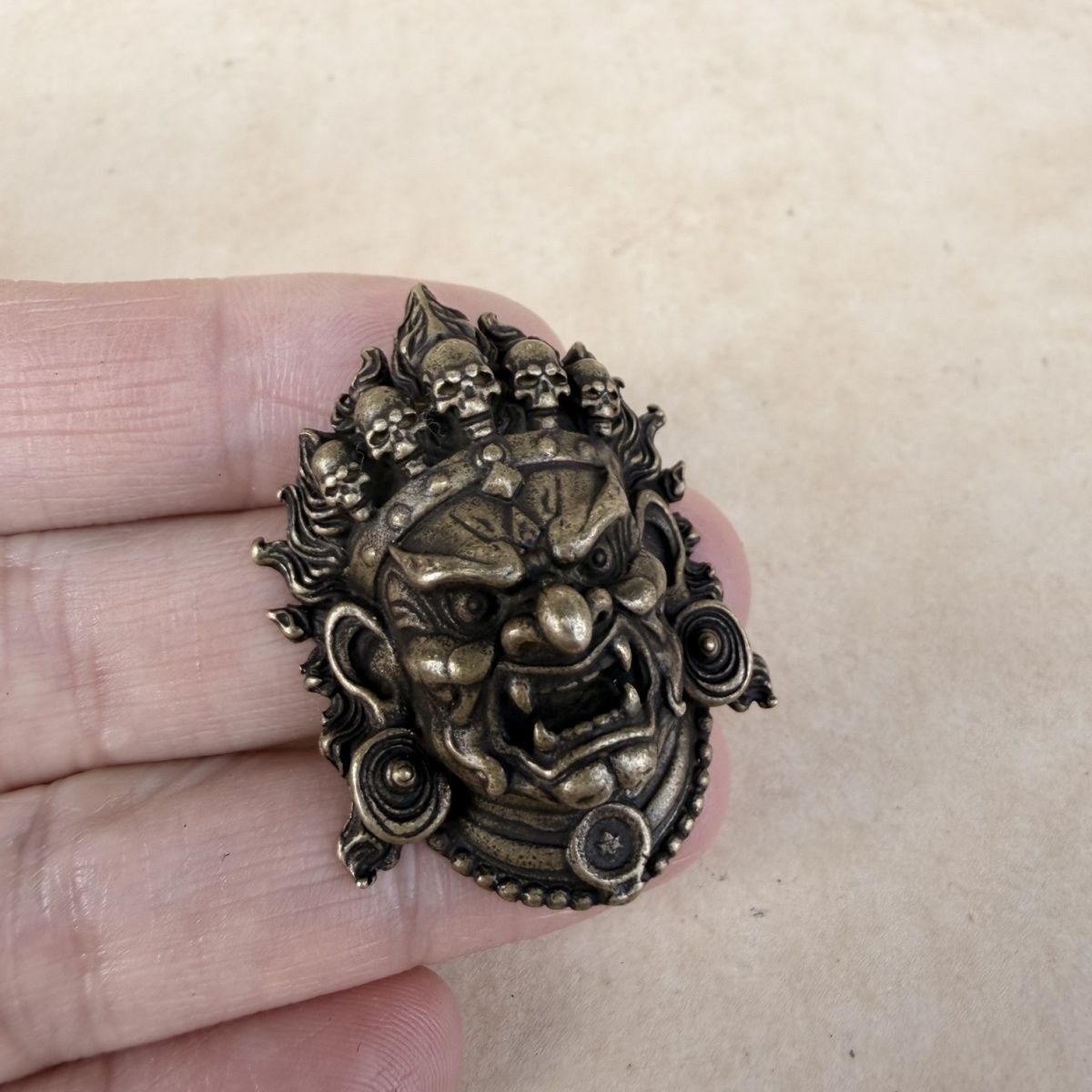 Tibetan Copper Mahakala Head Pendant Vintage Antique Style