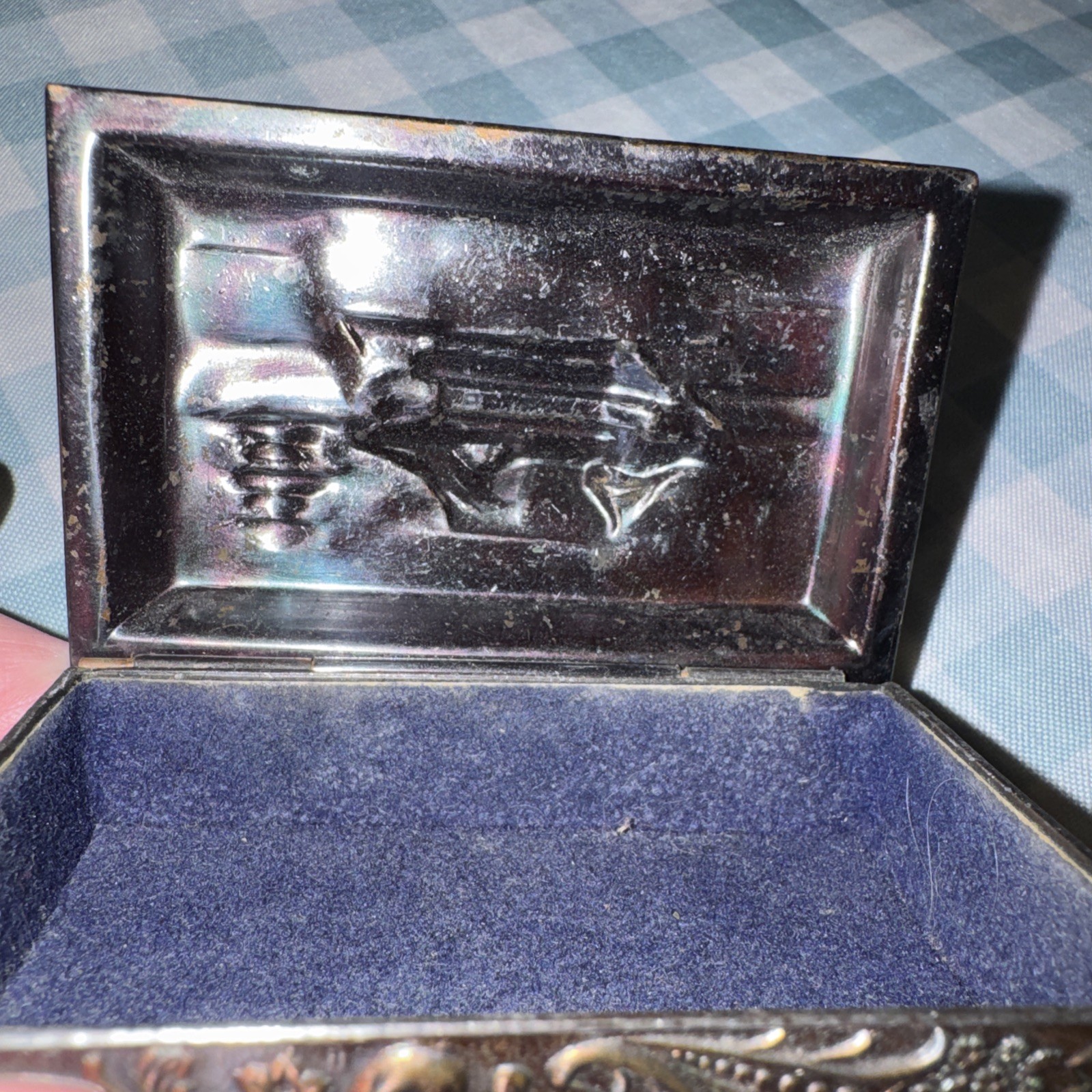 Vintage -Asian Metal Trinket Box With Pagoda, Colorful Made In Japan-Original ￼
