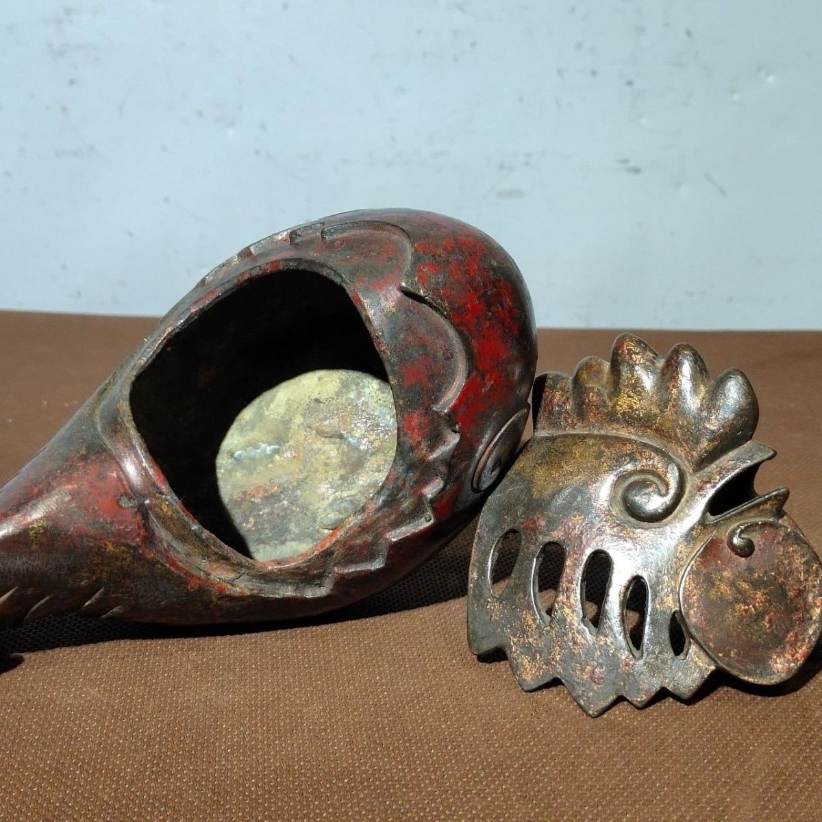 Vintage Solid Copper Mud Rooster Incense Burner Hollow Split Censer Home Decor