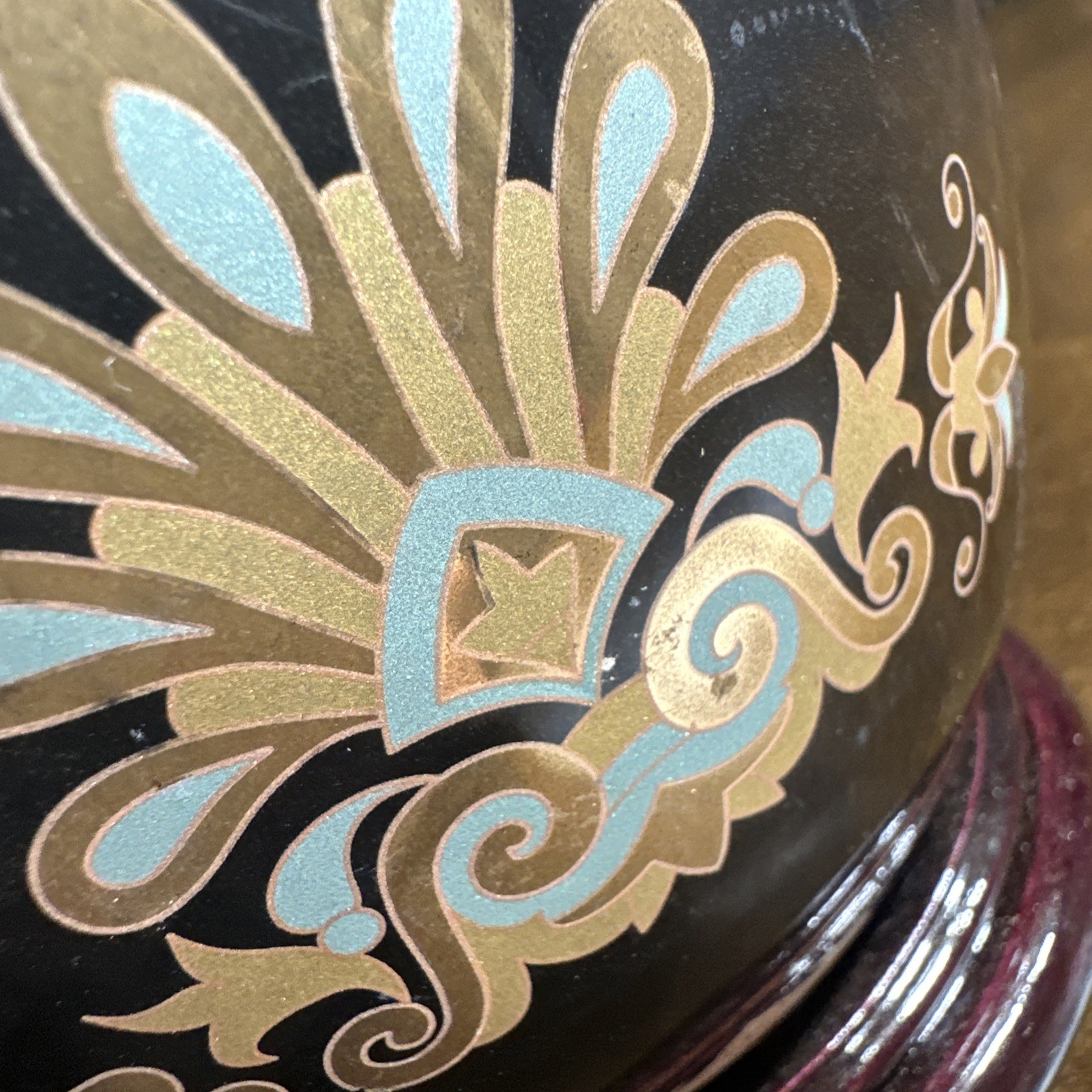 Vintage Large Satsuma Chinese Porcelain Egg Black Gold Moriage Bird Floral 9.5″