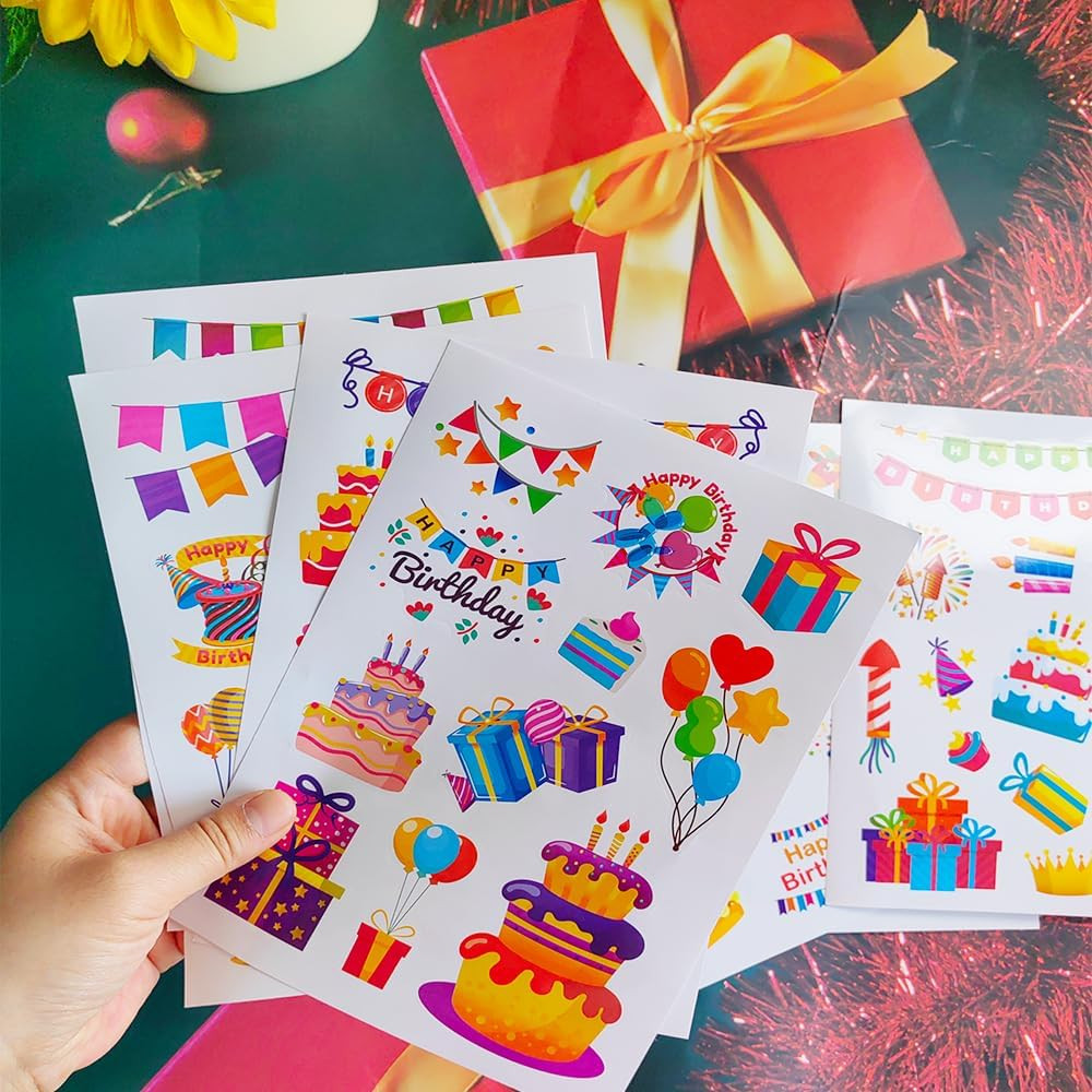 16 Sheets Happy Birthday Stickers Heart Sticker for Cards Gift Box Envelope Birt