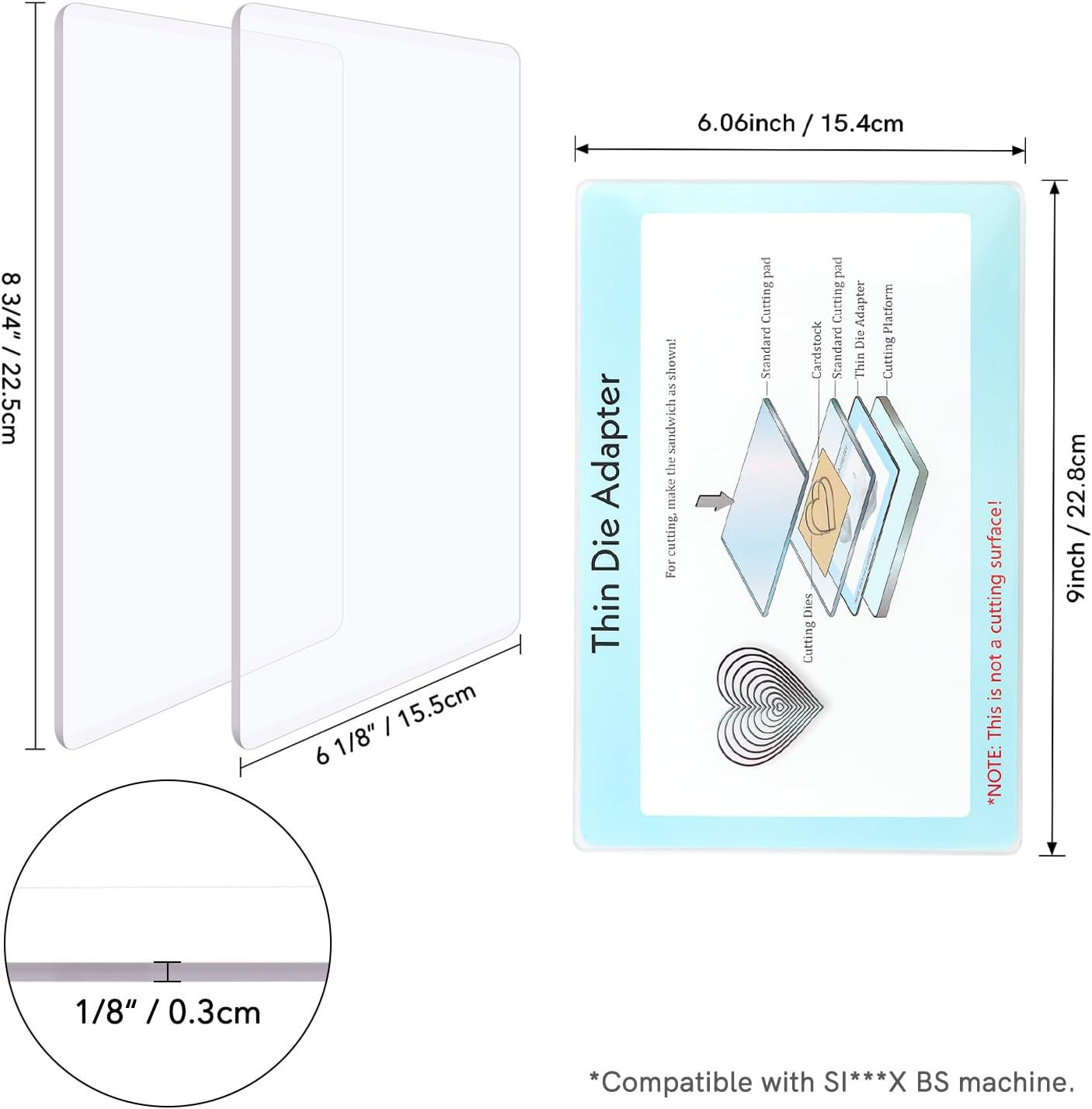 3 Pcs/Set Standard Cutting Pads and Thin Die Adapter for Die Cutting Machine for