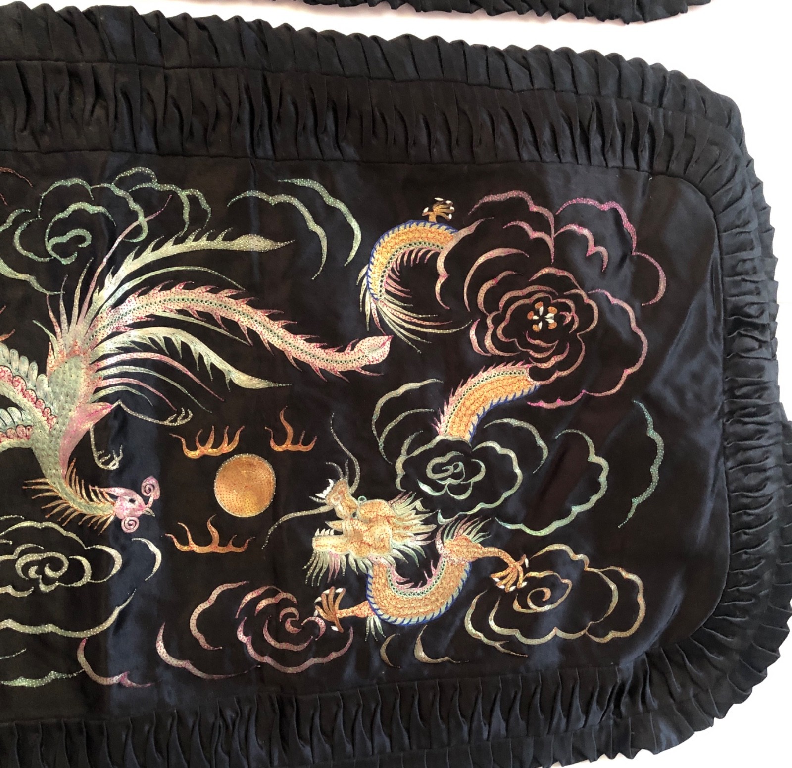 VINTAGE CHINESE SILK EMBROIDERED PILLOW SHAMS SET OF 2