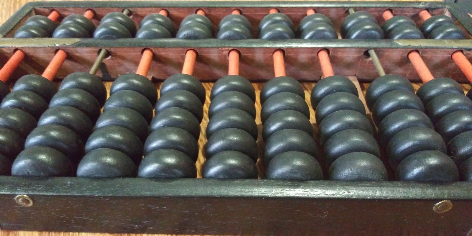 Antique Wood & Brass Abacus Lotus Flower Type 11 Rods 2 Brass 77 Beads Old VGC!!
