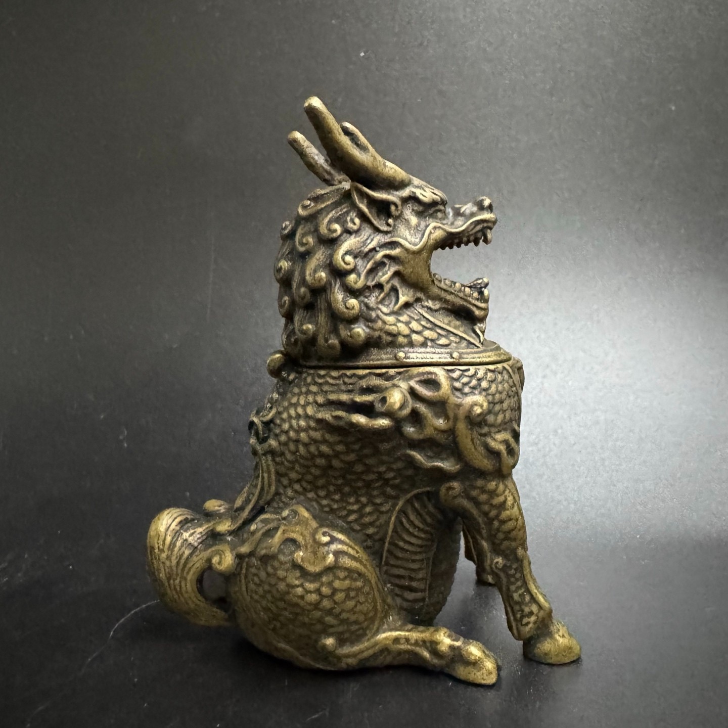 Vintage Brass Qilin Incense Burner Mini Kylin Censer Feng Shui Wealth Ornament