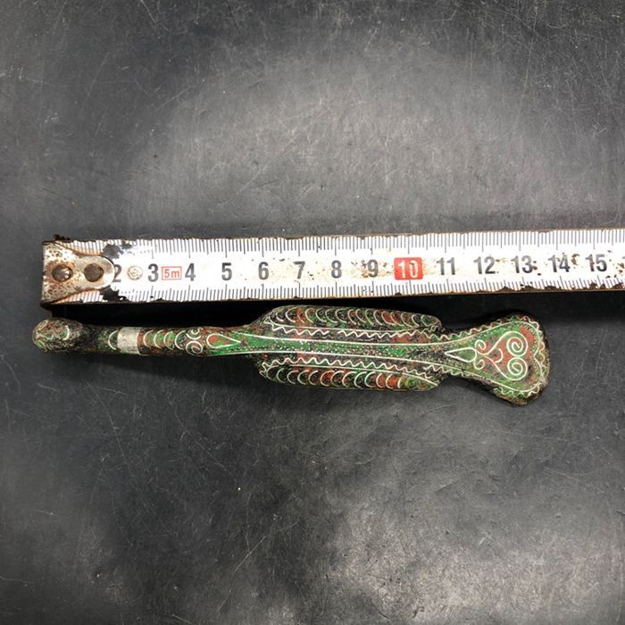 Antique Qin Han Dynasty Bronze Belt Hook with Gold Silver Inlay Replica Decor
