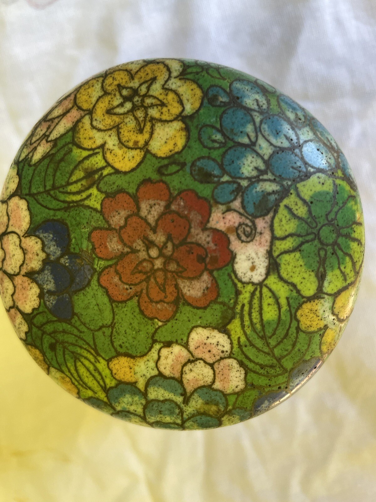 Late 1800’s Chinese Cloisonne Enamel Metal Tea Caddy W Lid