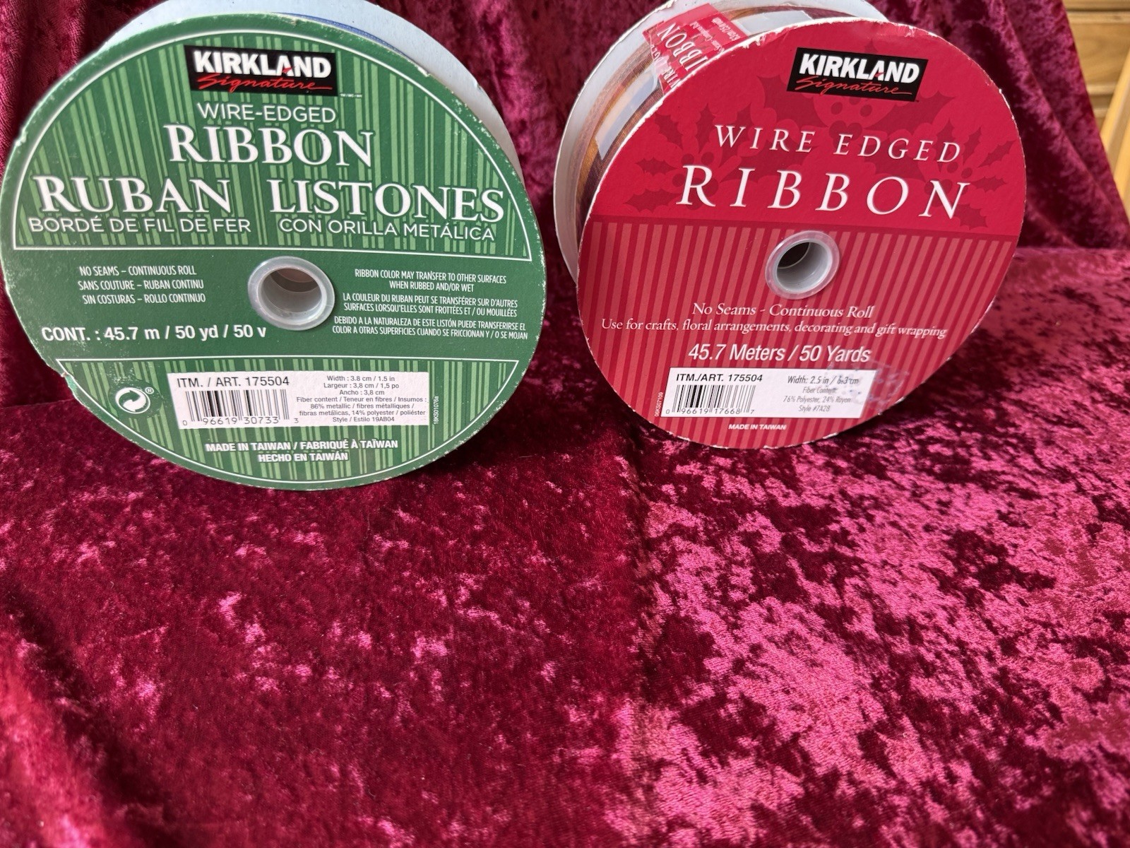 Kirkland Signature Wire-Edged Ribbon (2) Rolls,1.5”• 50 Yd Blue,2.5”•50 Yd Plaid