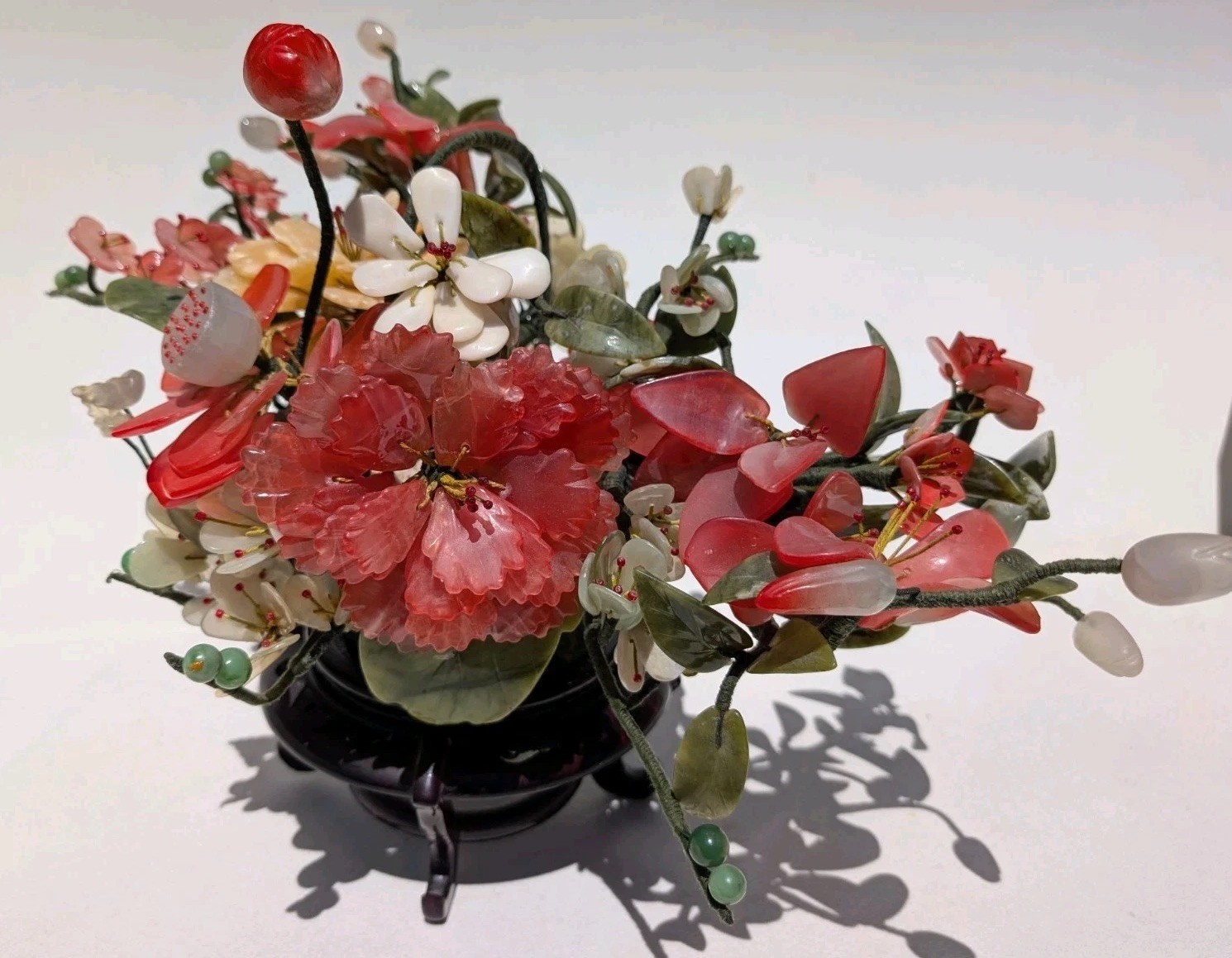 Vtg 1960’s Chinese Export Jade, Jadeite, Agate, Carnelian & Quartz Bonsai Tree