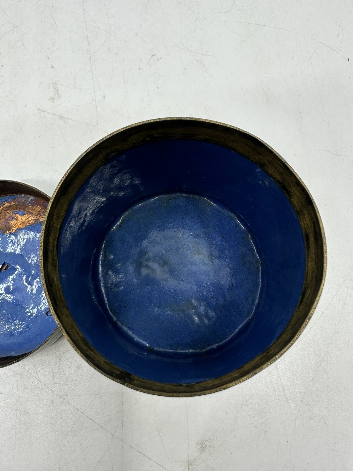 Late 1800’s Chinese Cloisonne Enamel Metal Tea Caddy W Lid Damaged Lid