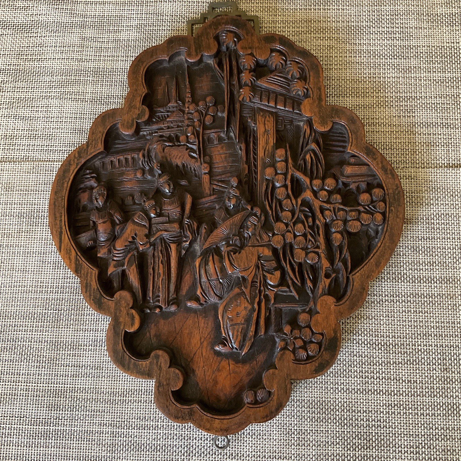 Vintage Rare Chinese Hand Carved Relief Wooden Wall Hanging Panel Good Luck