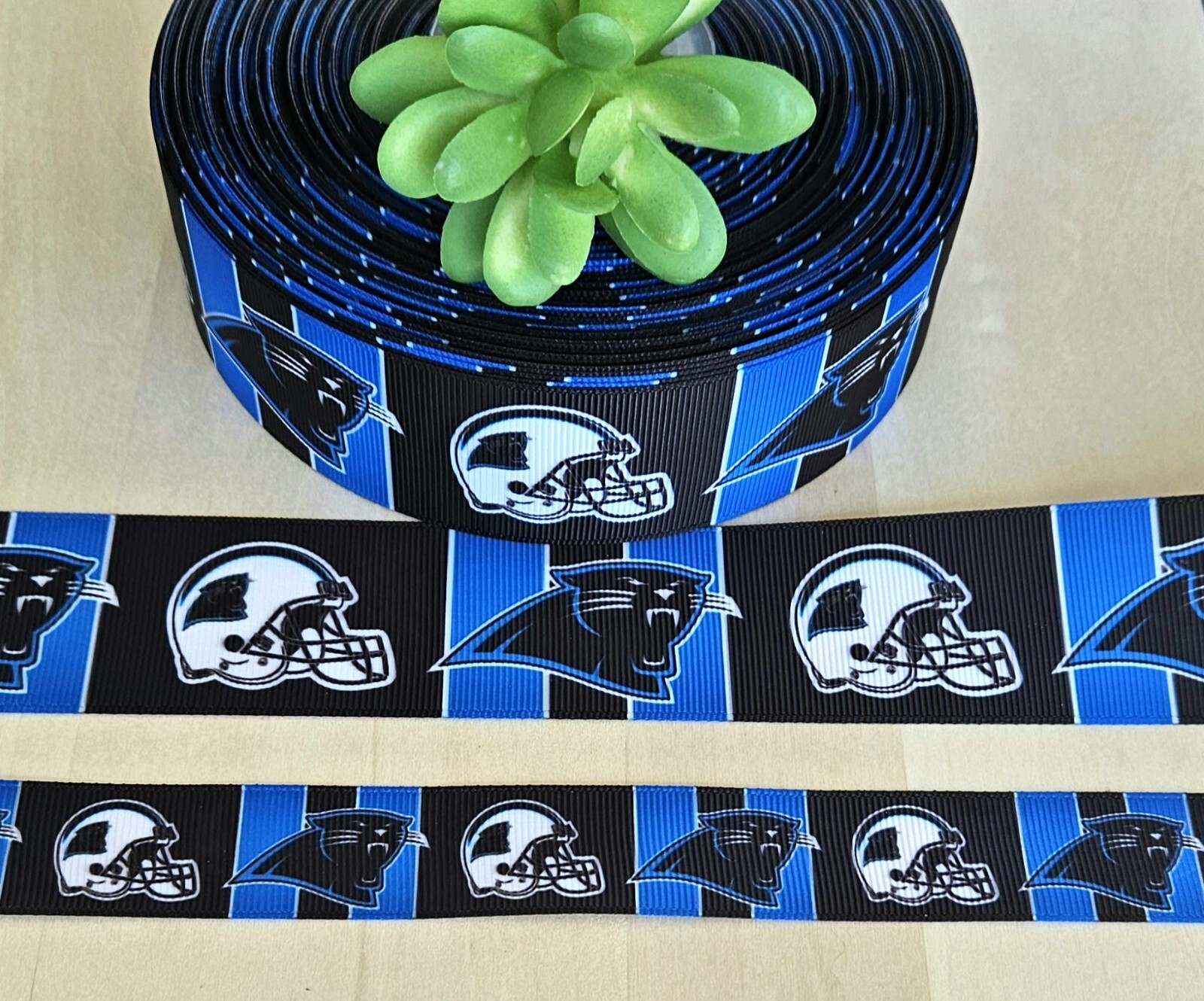 7/8 & 1.5″ (1YD) Carolina Panthers Grosgrain Ribbon Football Cheer Bow Ribbon