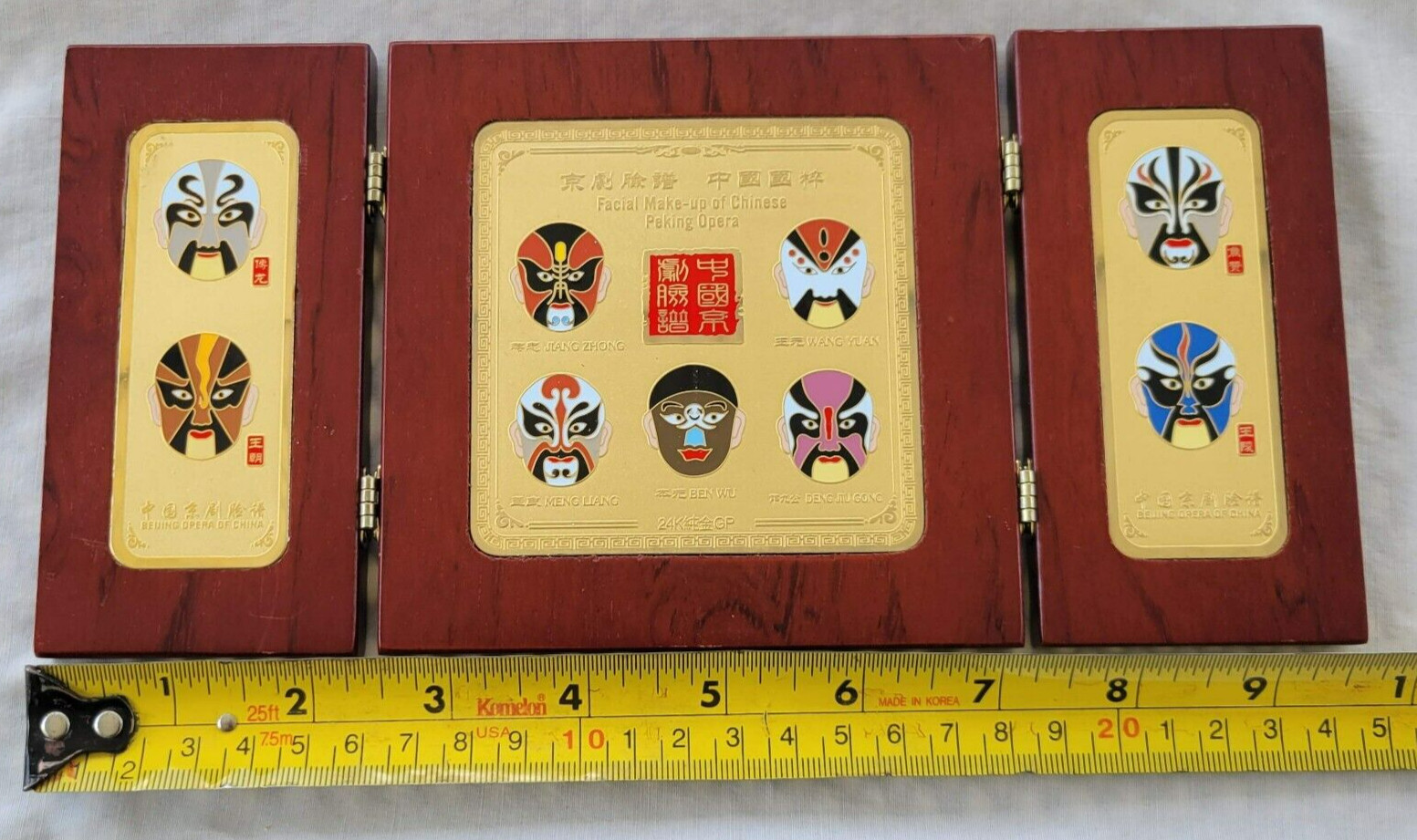 VTG FACIAL MAKEUP OF CHINESE PEKING OPERA 24K GOLD PLATED IN WOODEN CASE GIFT