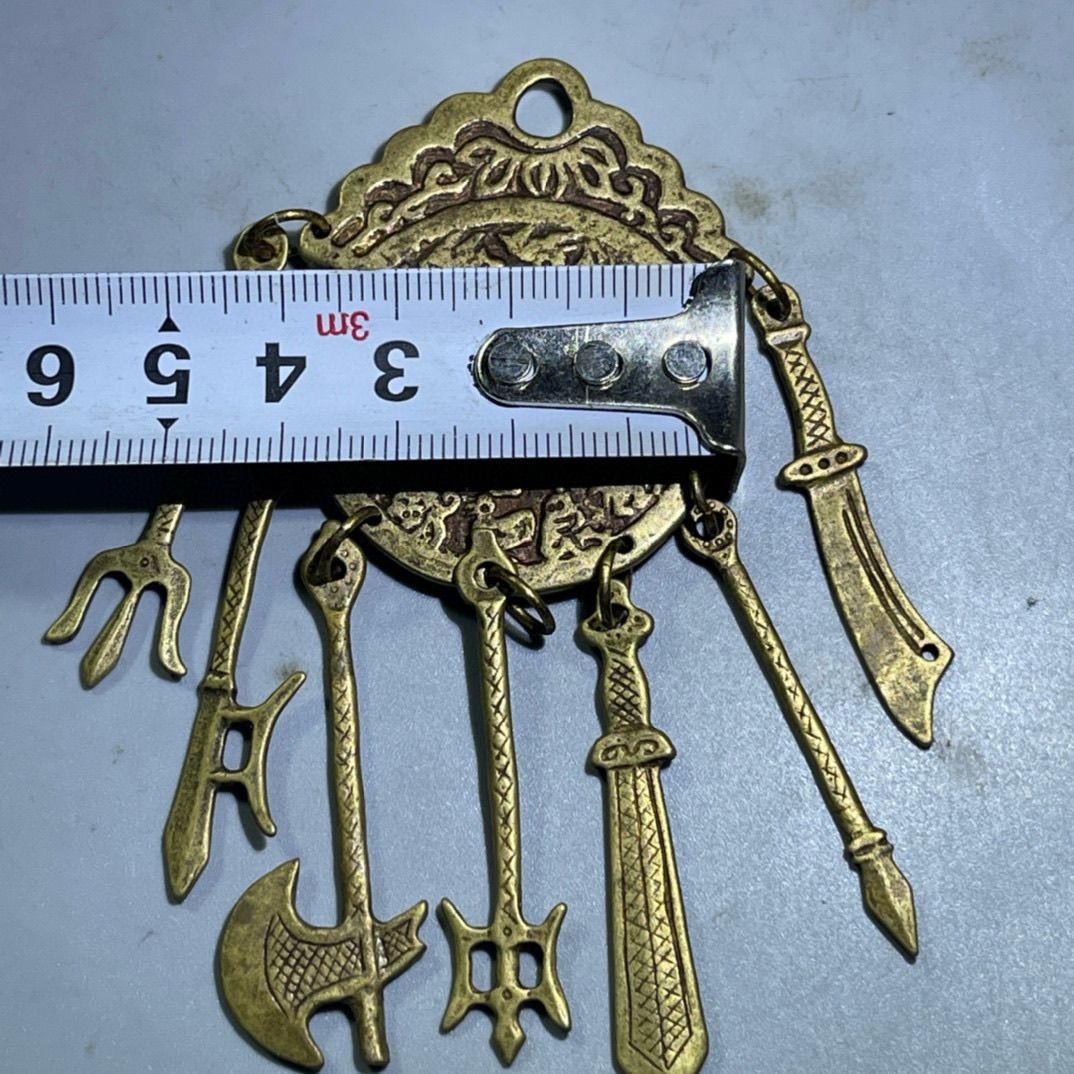 Vintage Pure Copper 12 Zodiac Bagua Weapons Feng Shui Protection Amulet