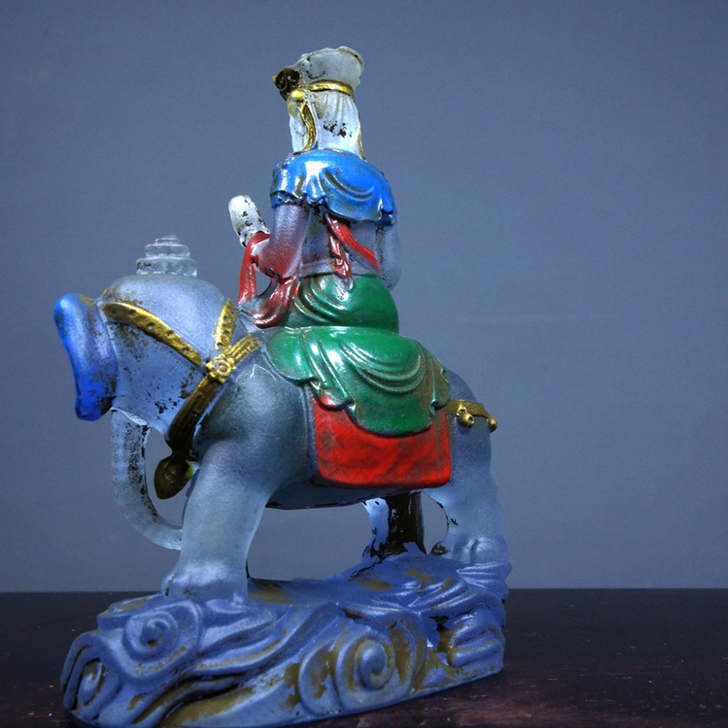 Vintage Old Liuli Samantabhadra Statue, Hand-Painted Gilded, 12cm