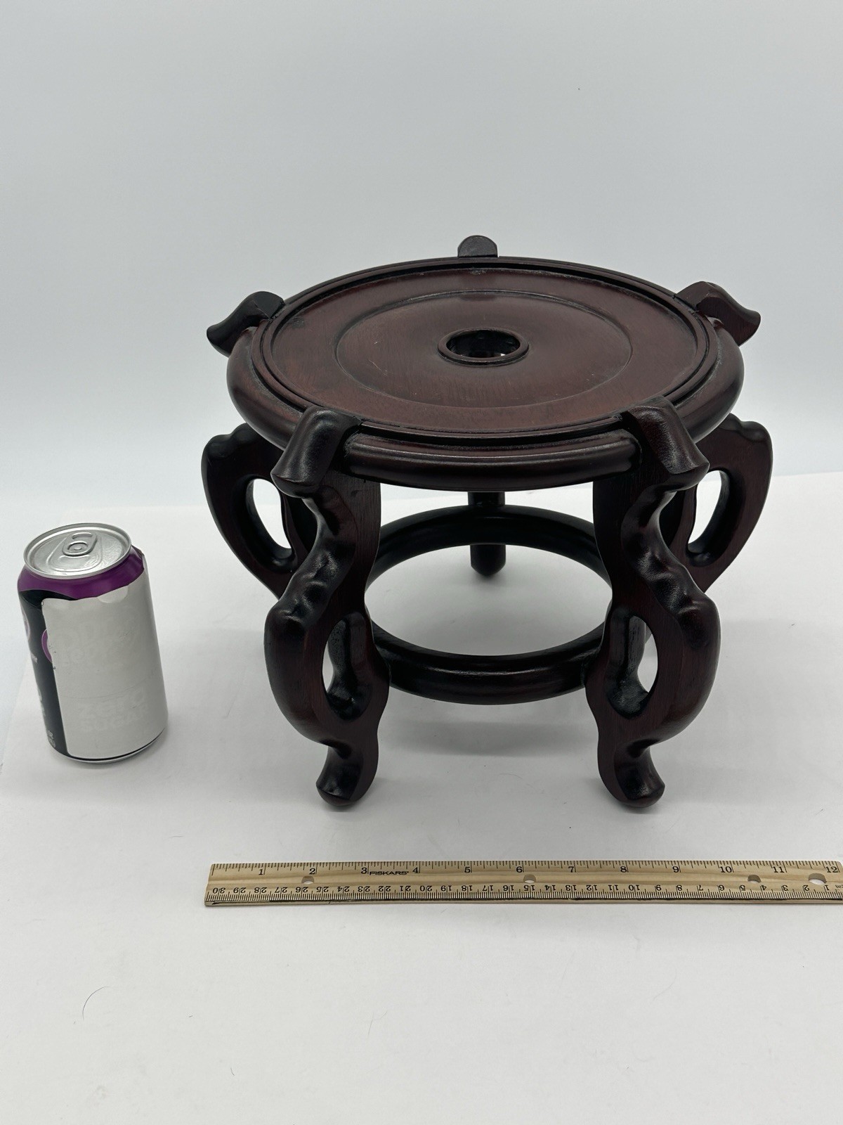 Chinese Carved Wood Fishbowl Plant Vase Bowl Display Stand Riser Base
