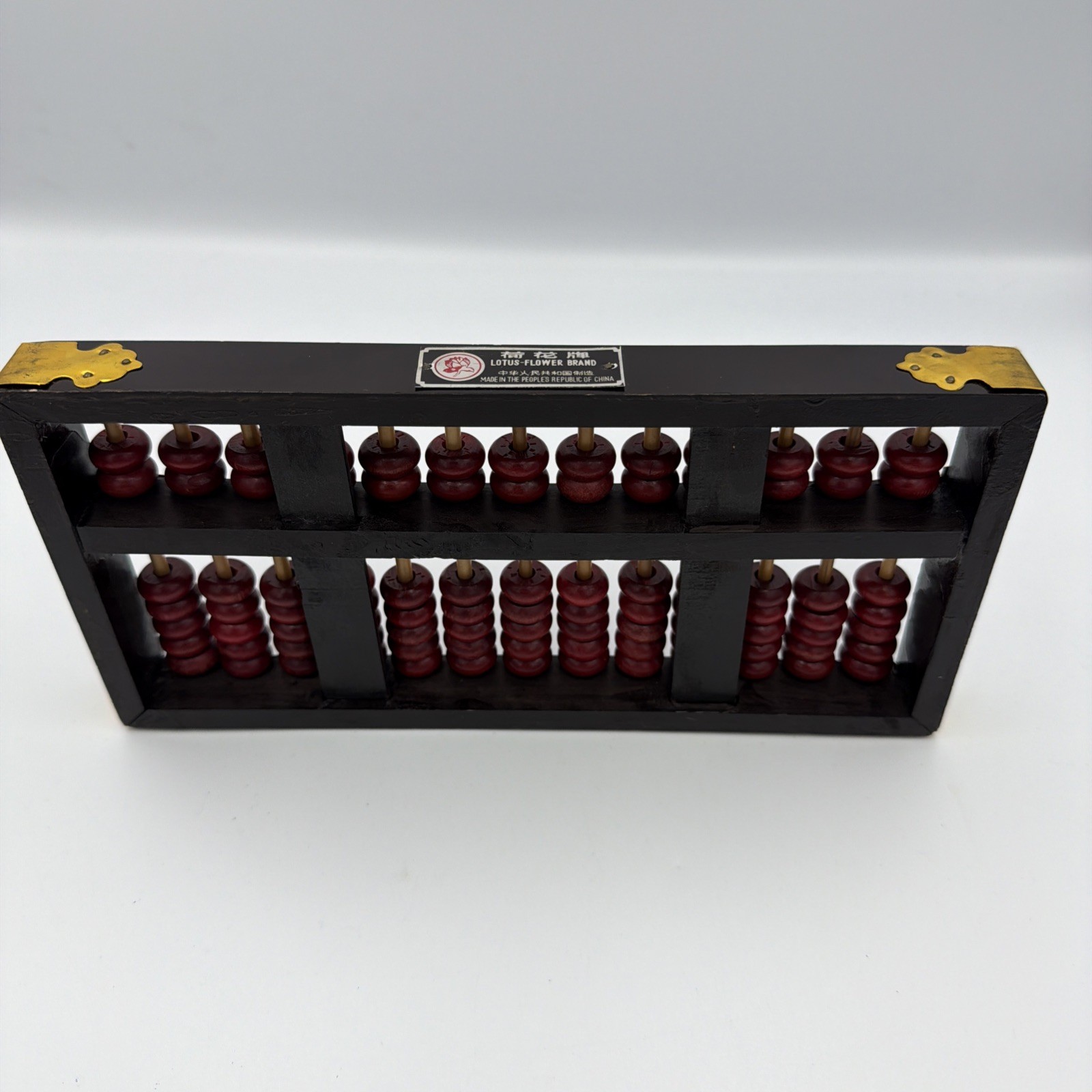 Vintage Chinese Abacus Lotus Flower Brand Wood Brass 13 Rows 91 Beads Black