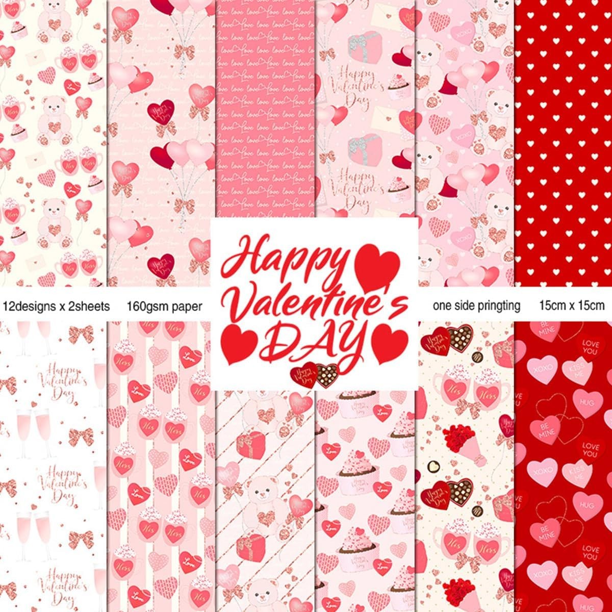 Valentine’s Day Pink Scrapbook Paper 6 x 6 – Single Sided 24 Sheets Printing P