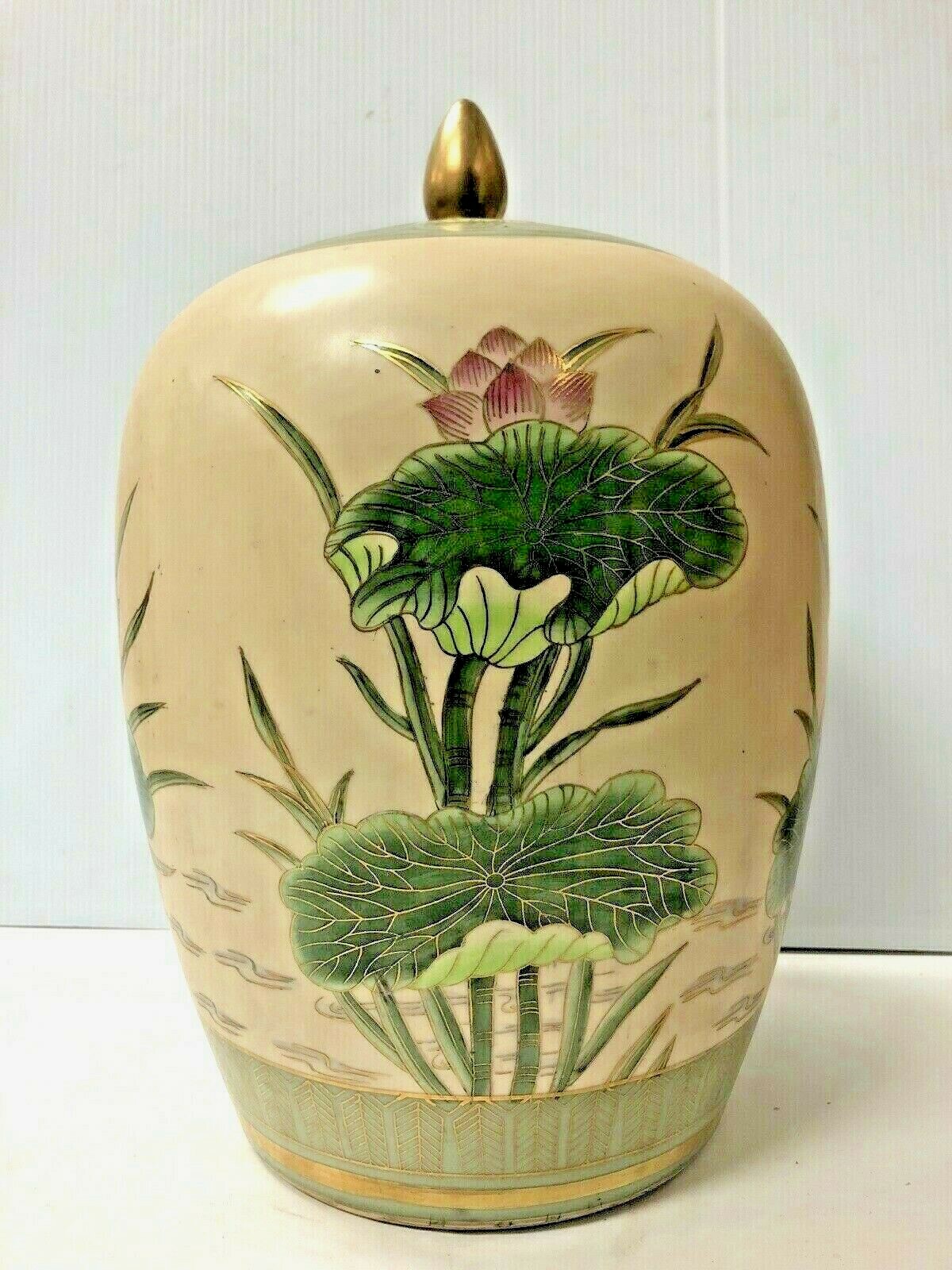 Chinese Hand Painted Porcelain Covered Jar Height 14 1/2”