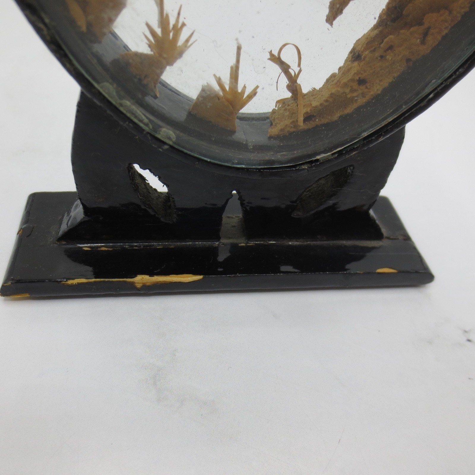 Vintage Oriental Chinese Hand Carved Cork Diorama Pagoda Crane Tree Cliff 6″x4″