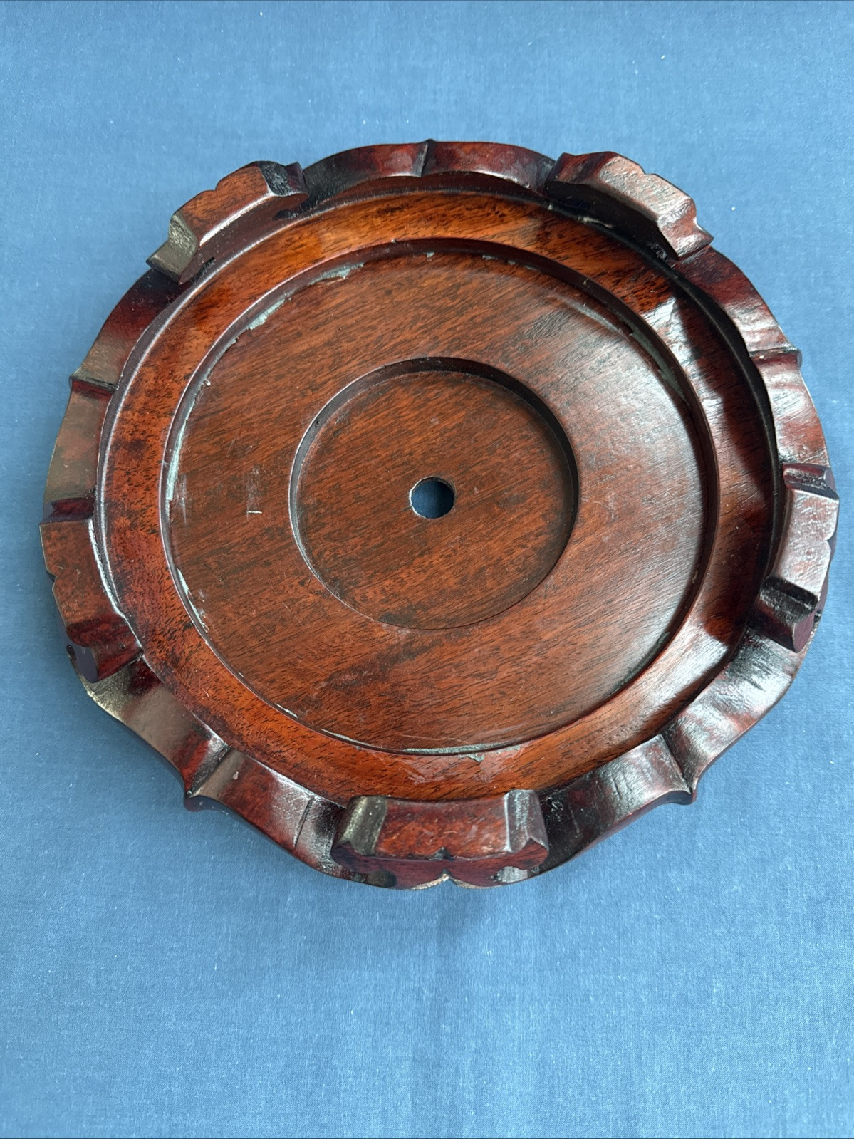 Vintage Chinese Carved Wood Display Stand Vase Bowl Lamp Inset 7 3/4″ by 7 5/8″