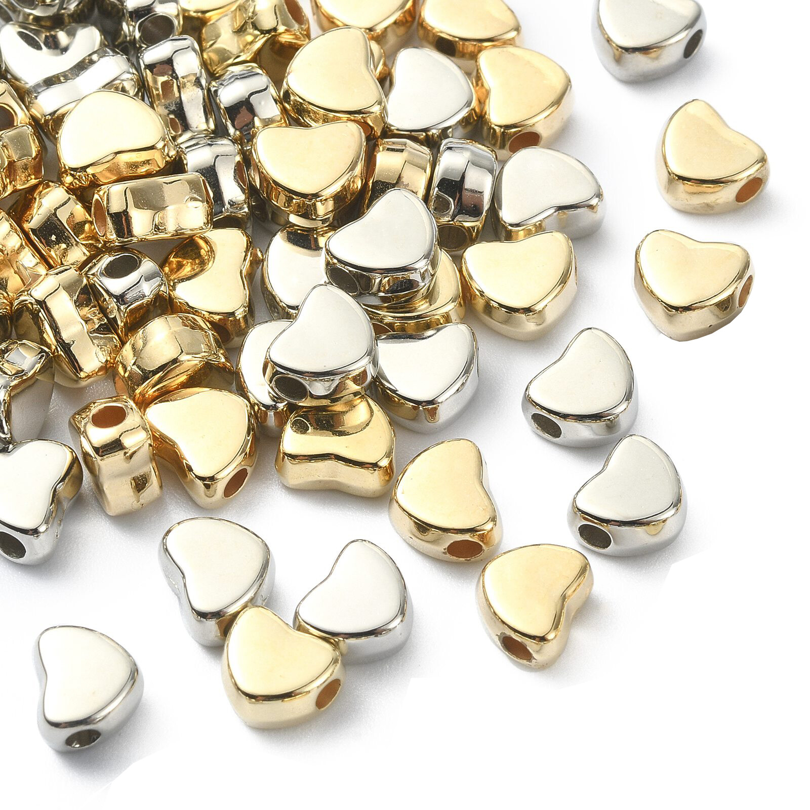 100x Heart Loose Spacer Beads with Hole for Jewelry Making Crafting Accessories