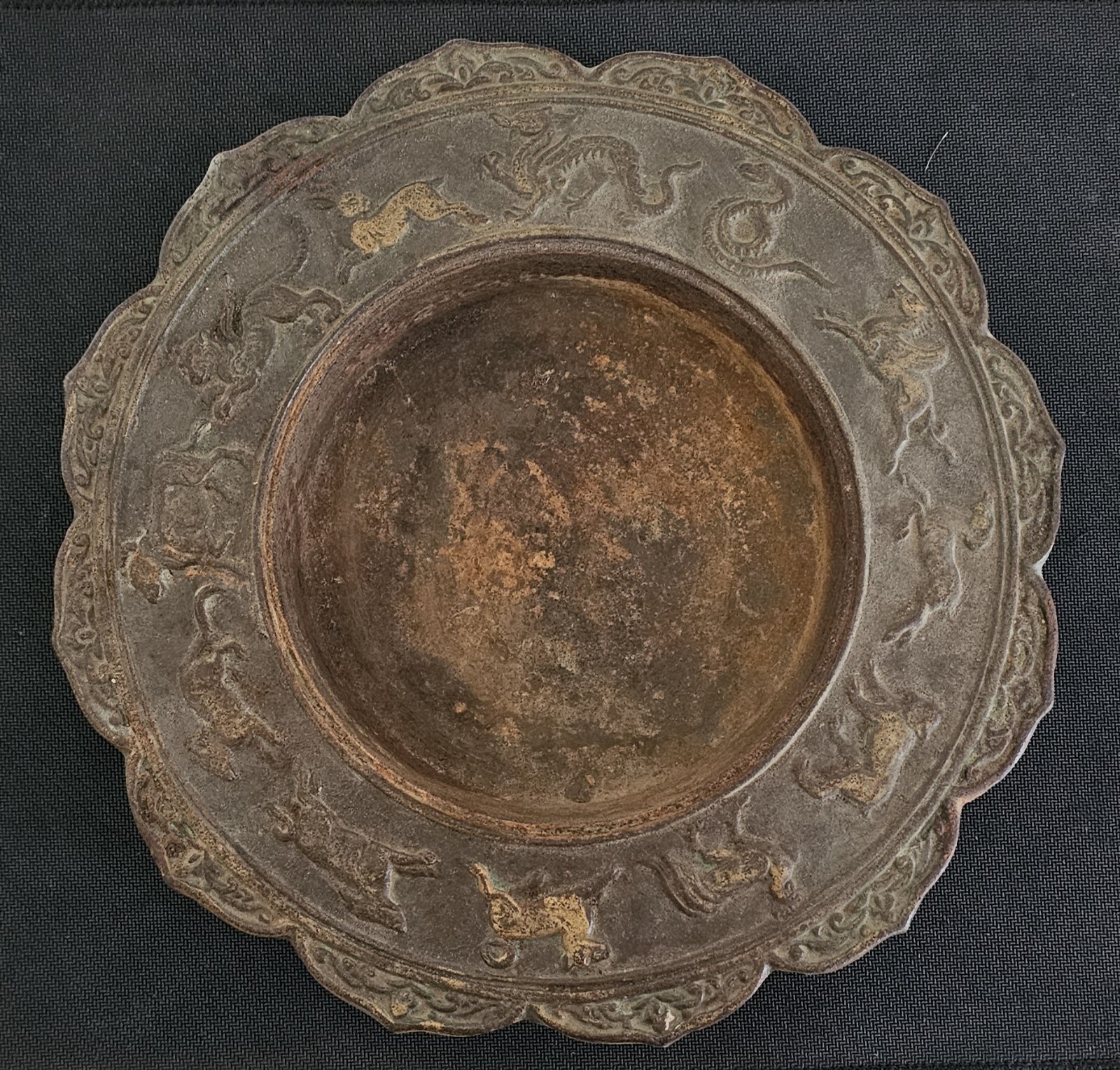 Vintage Chinese Zodiac Signs Lotus Shape Cast Iron.