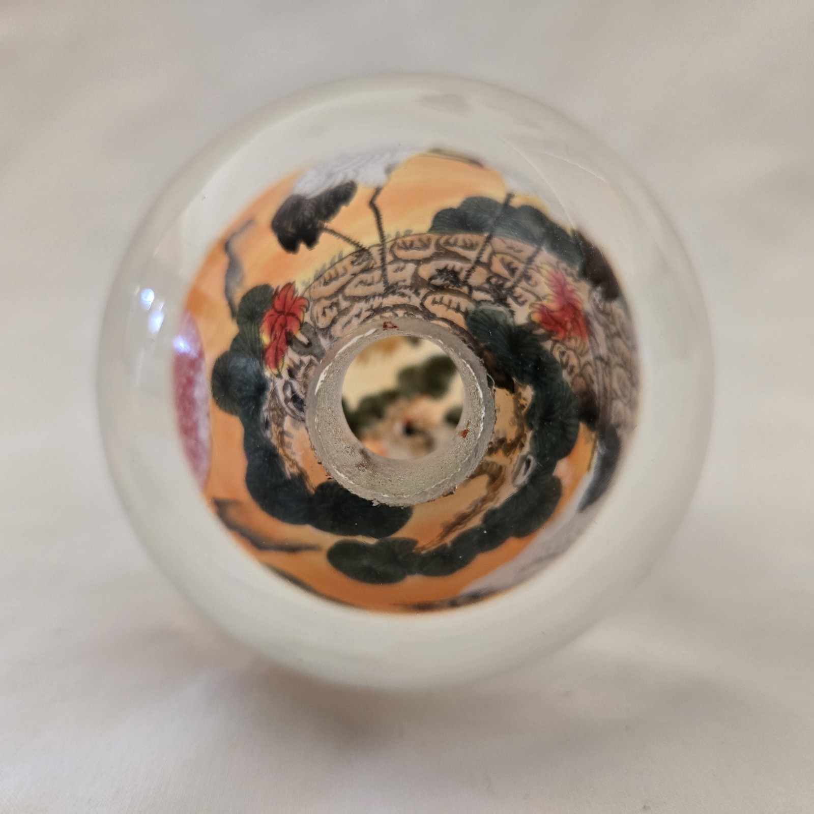 Cranes Art Glass Reverse Handpainted Sphere Ball 3″ Diameter Unbranded Vintage