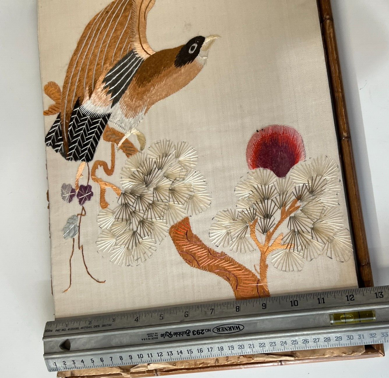 2 Vintage Chinese Silk Embroidered Cranes Art damaged