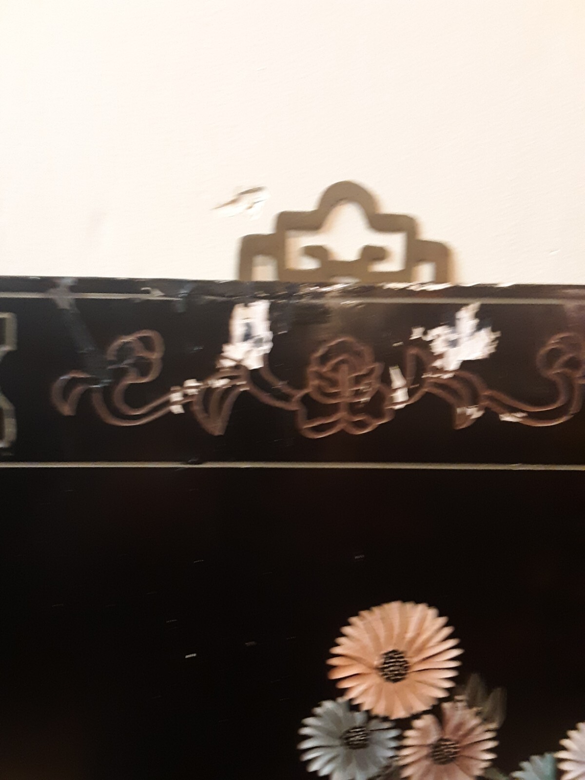 Vintage Black Lacquer Chinese Wall Decor- Large- Set 4-Birds, Flowers
