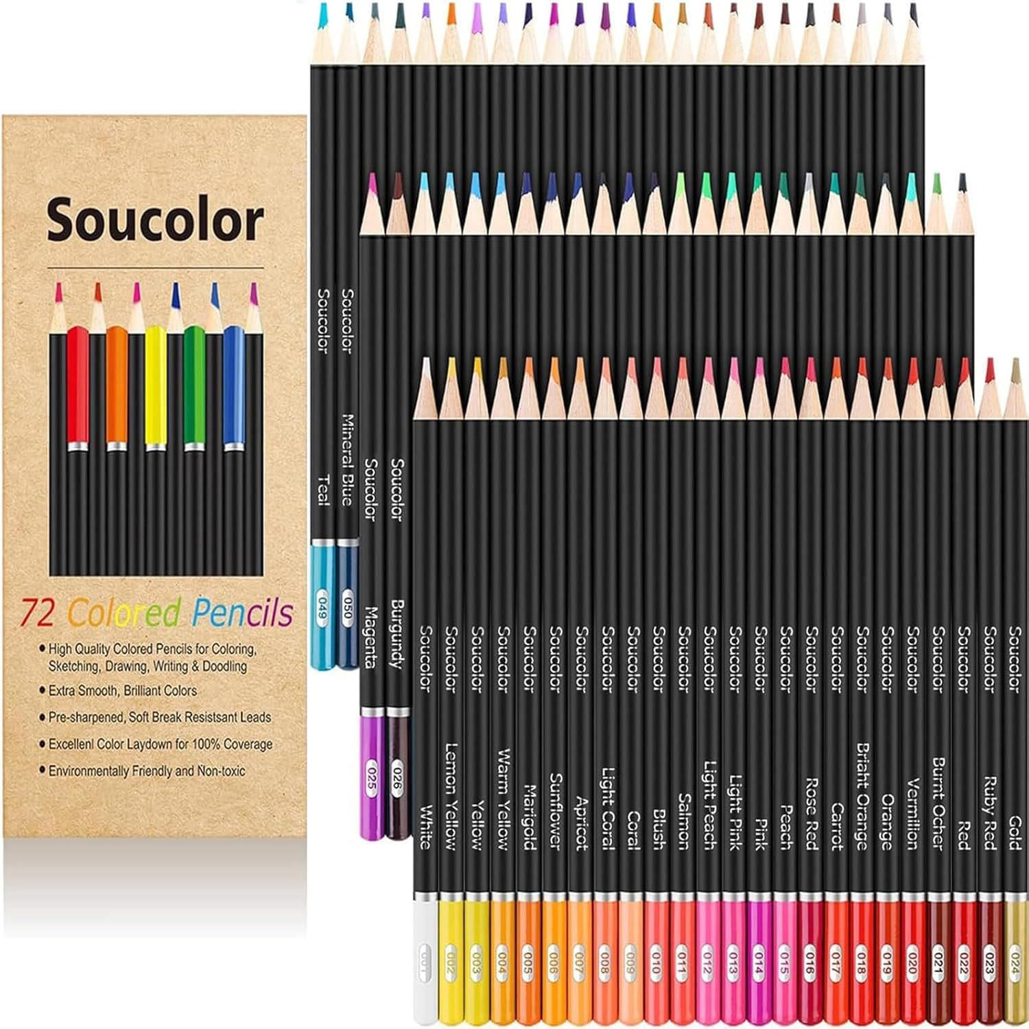 72-Color Colored Pencils for Adult Coloring Books, Soft Core, Back to School Sup