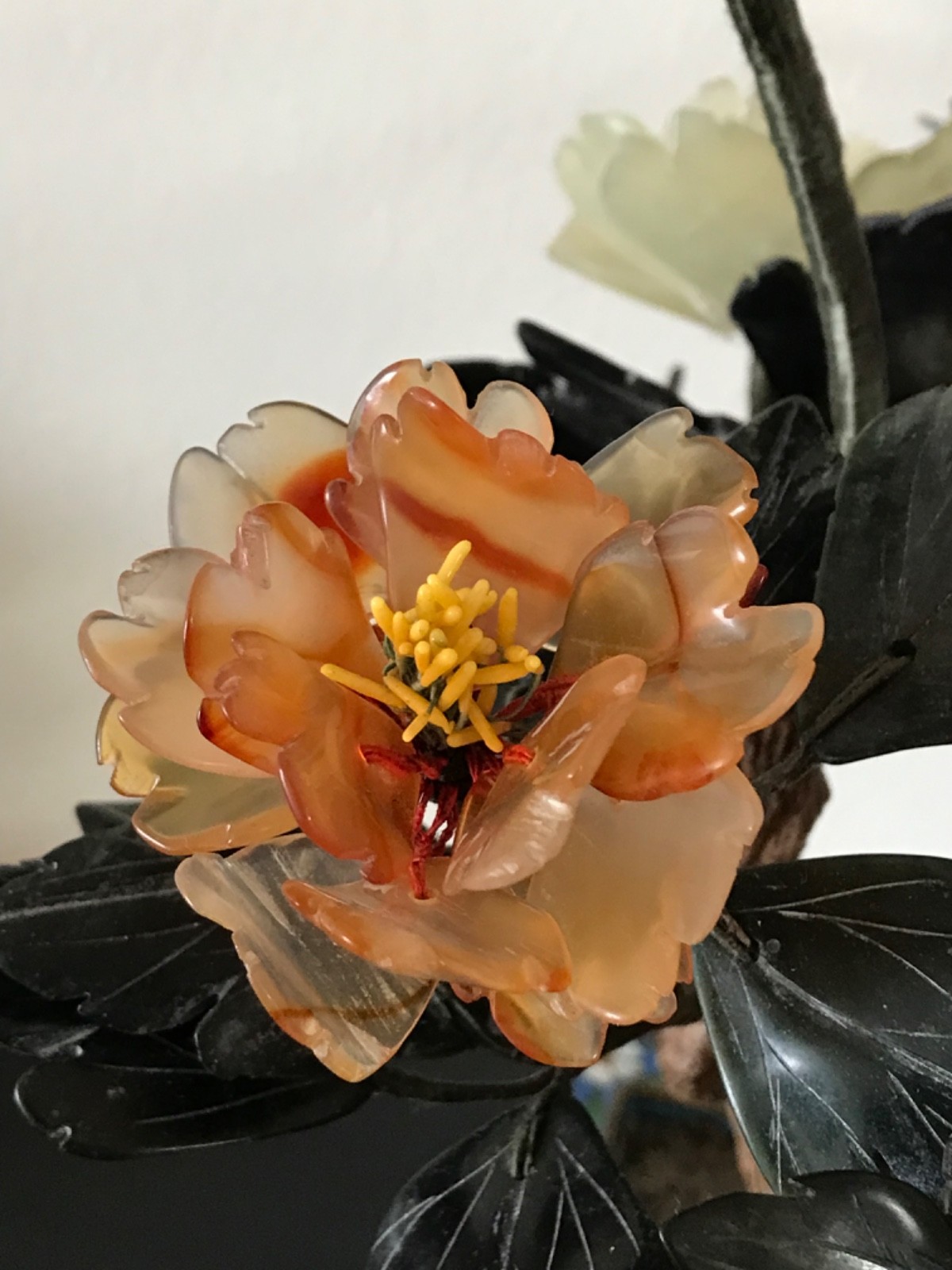 Chinese Vintage Jade Flower Tree in Cloisonne Pot 14″ Inches Tall