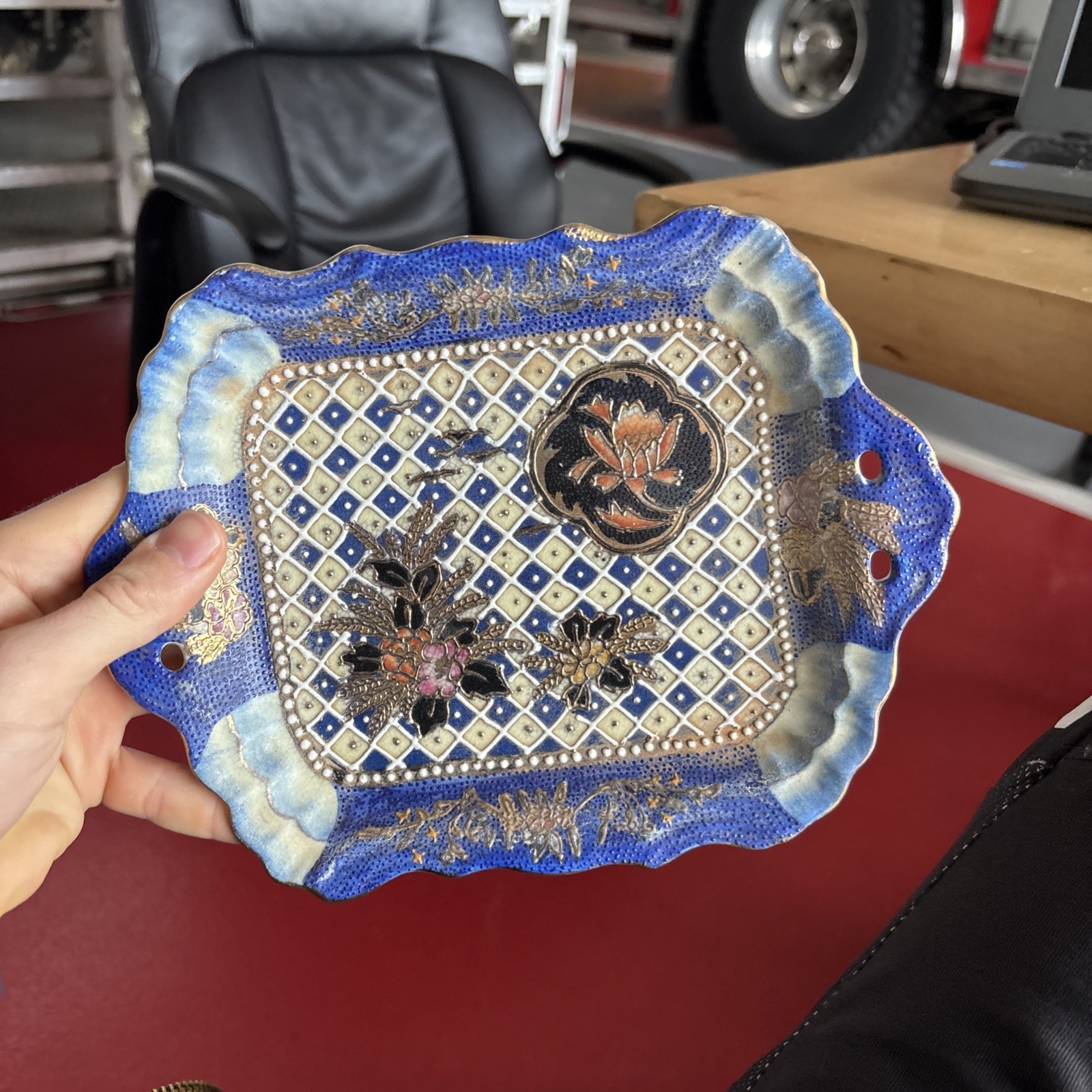 Vintage Chinese Porcelain Tea Tray w/ Cobalt Blue Checker – MACKENZIE CHILD STY