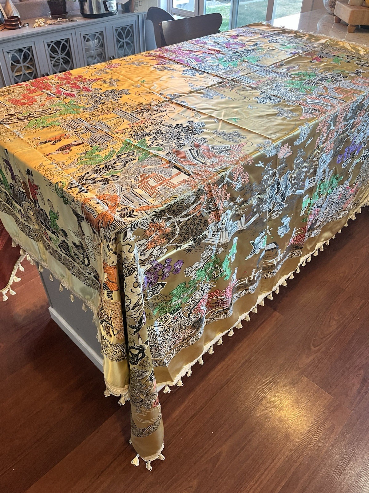 Vintage Large Chinese Silk Brocade Tablecloth Tapestry “Hundred Children” 82×86”