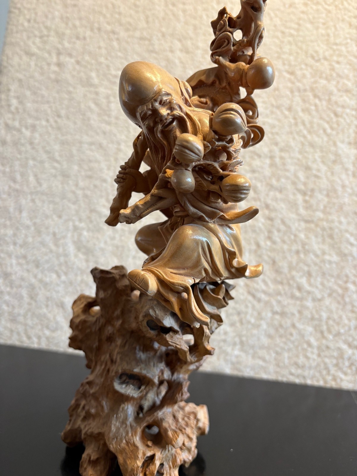 Vintage Chinese Hand Carved Wood Statue Shou Lao God of Longevity Immortal