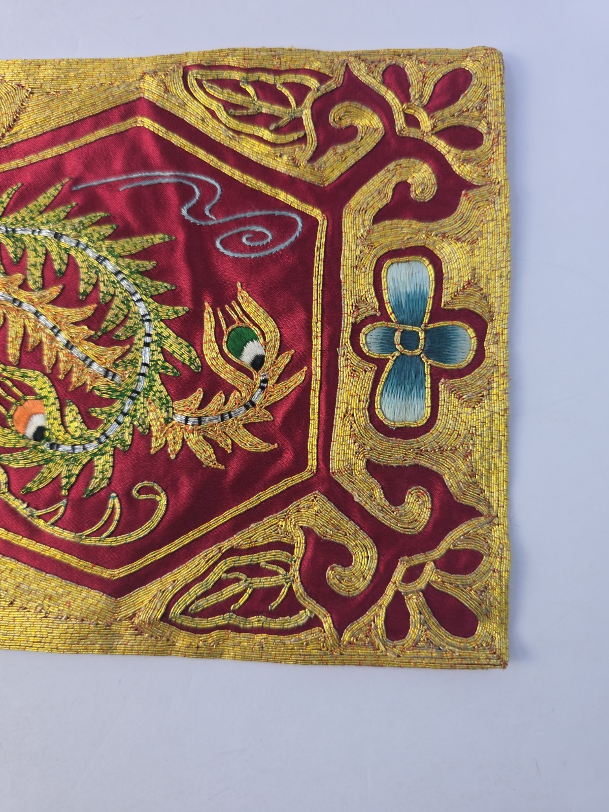 Vintage Chinese Phoenix Fenghuang Hand Embroidered Silk Rayon Panel 1980s