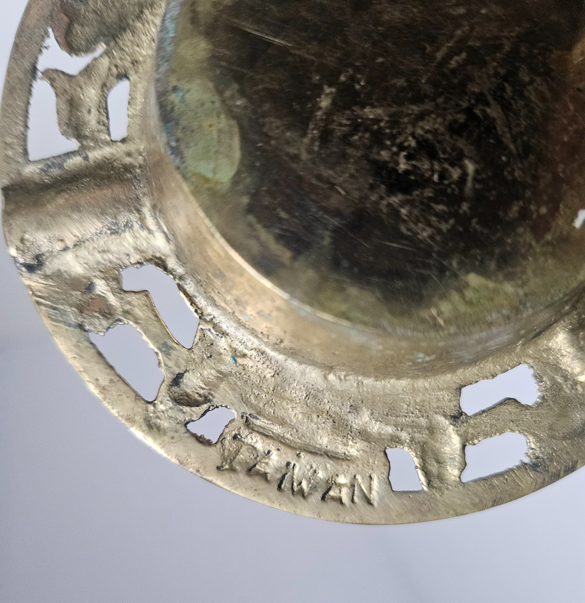Vintage Chinese Brass Red Enamel Shou Long Life Ashtray Phoenix Birds 3.25″