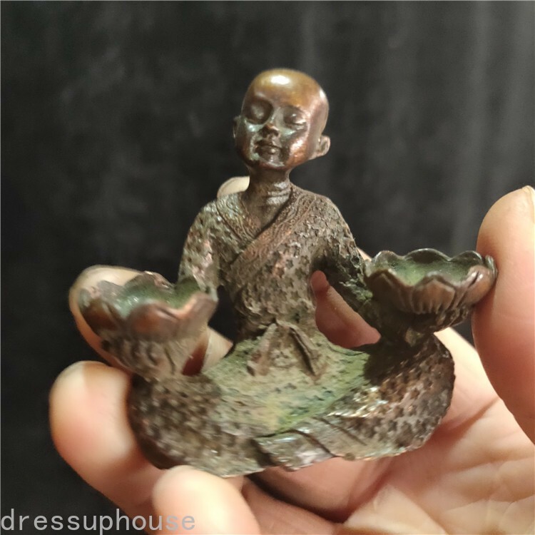 Collection Incense Sticks Old Patina Copper Little Monk Buddha Ornaments