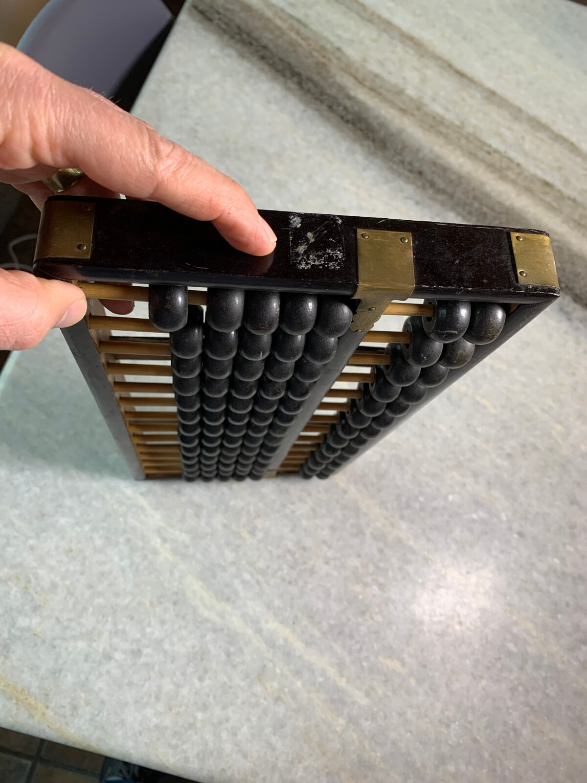 Antique Vintage Mid Century Lotus Flower Brand Wood Wooden Abacus Brass Accents!