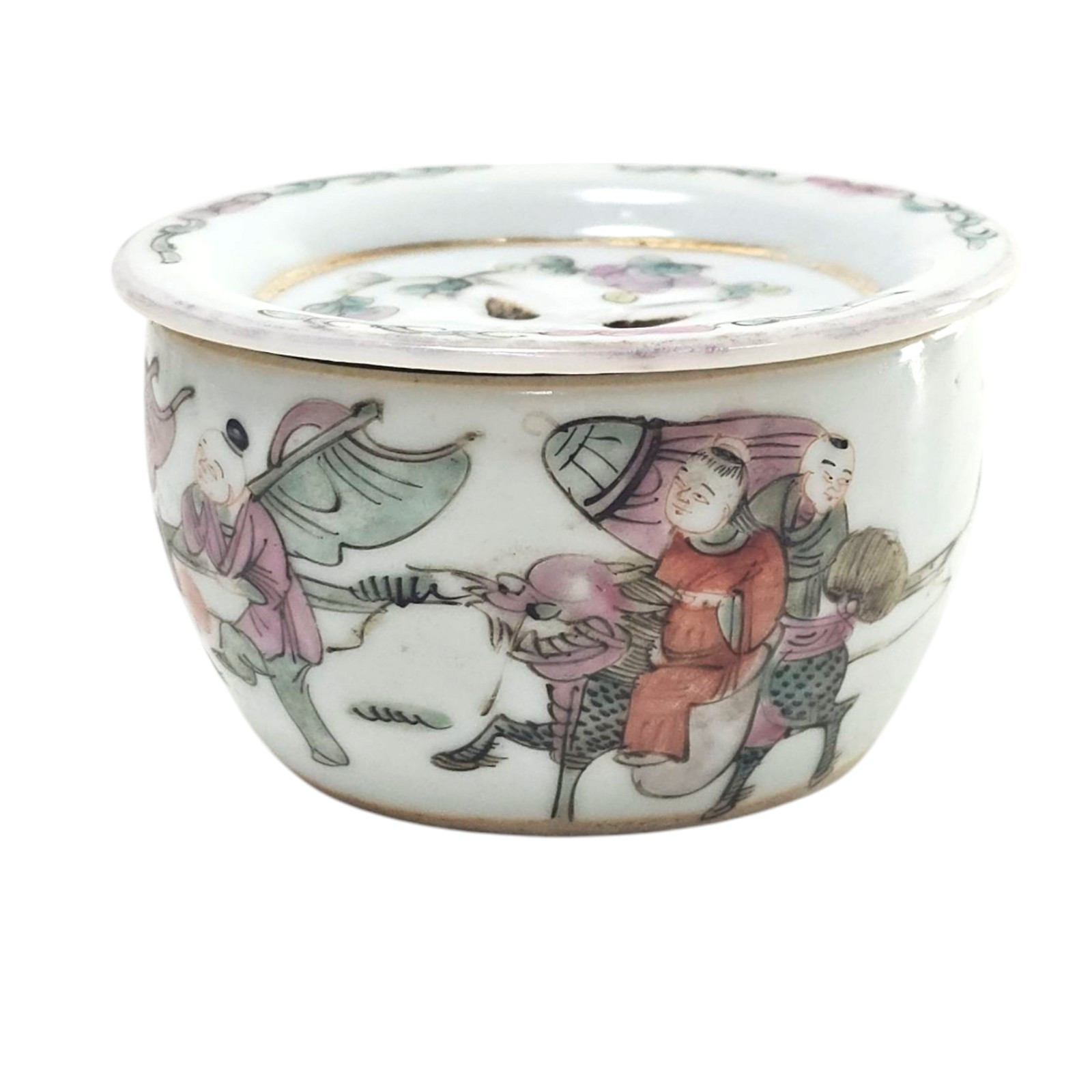 Chinese Qing Famille Rose Cricket Pot 3.5” Porcelain Personage Scene Antique