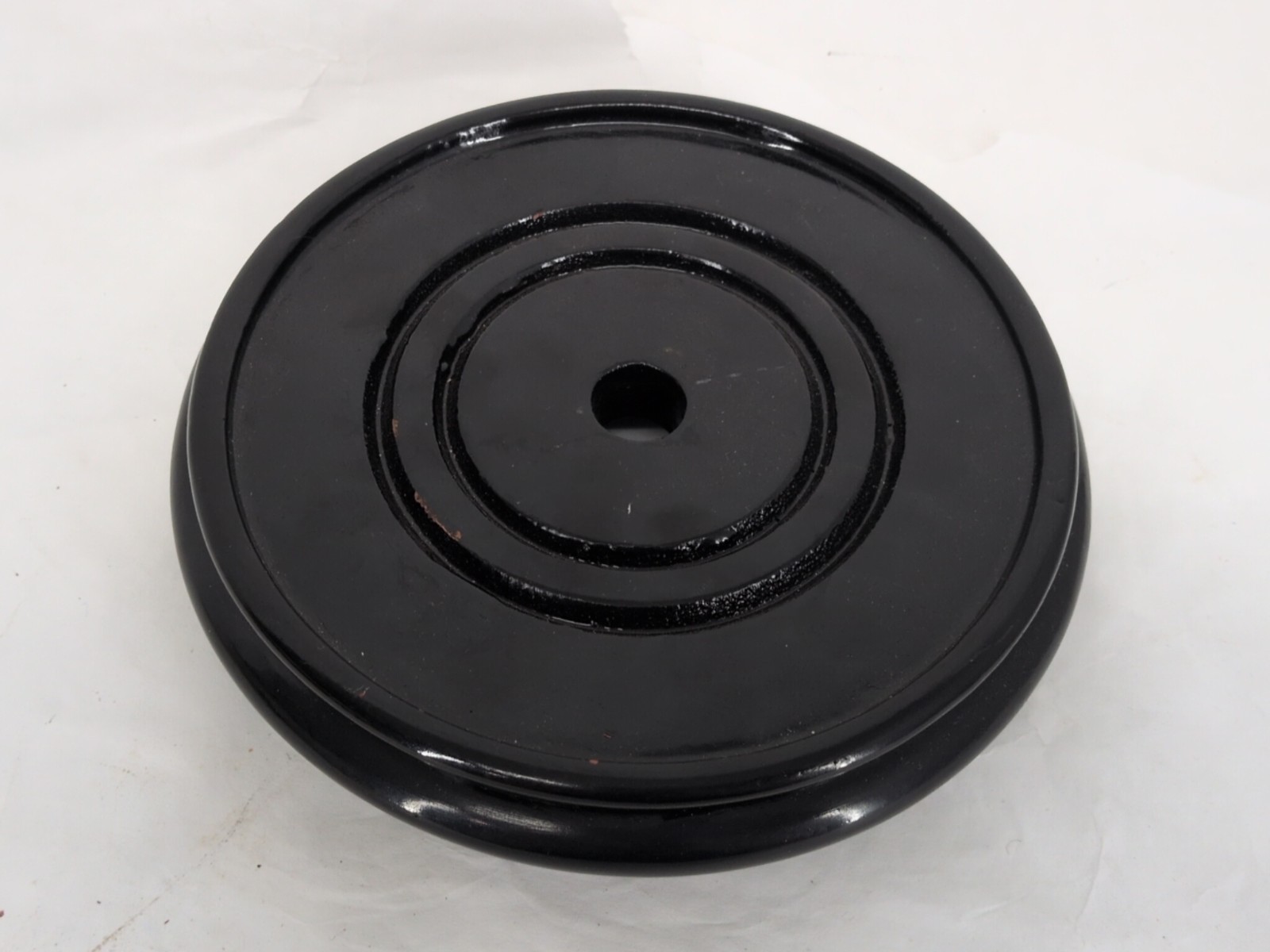 Vintage Chinese 20th c. Carved Black Lacquer Round Wooden Wood Stand Fits 6″
