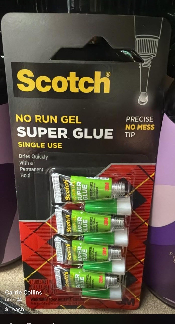 3 Packs Scotch Super Glue Gel, 4-each Pack Single-Use Tubes, No Run