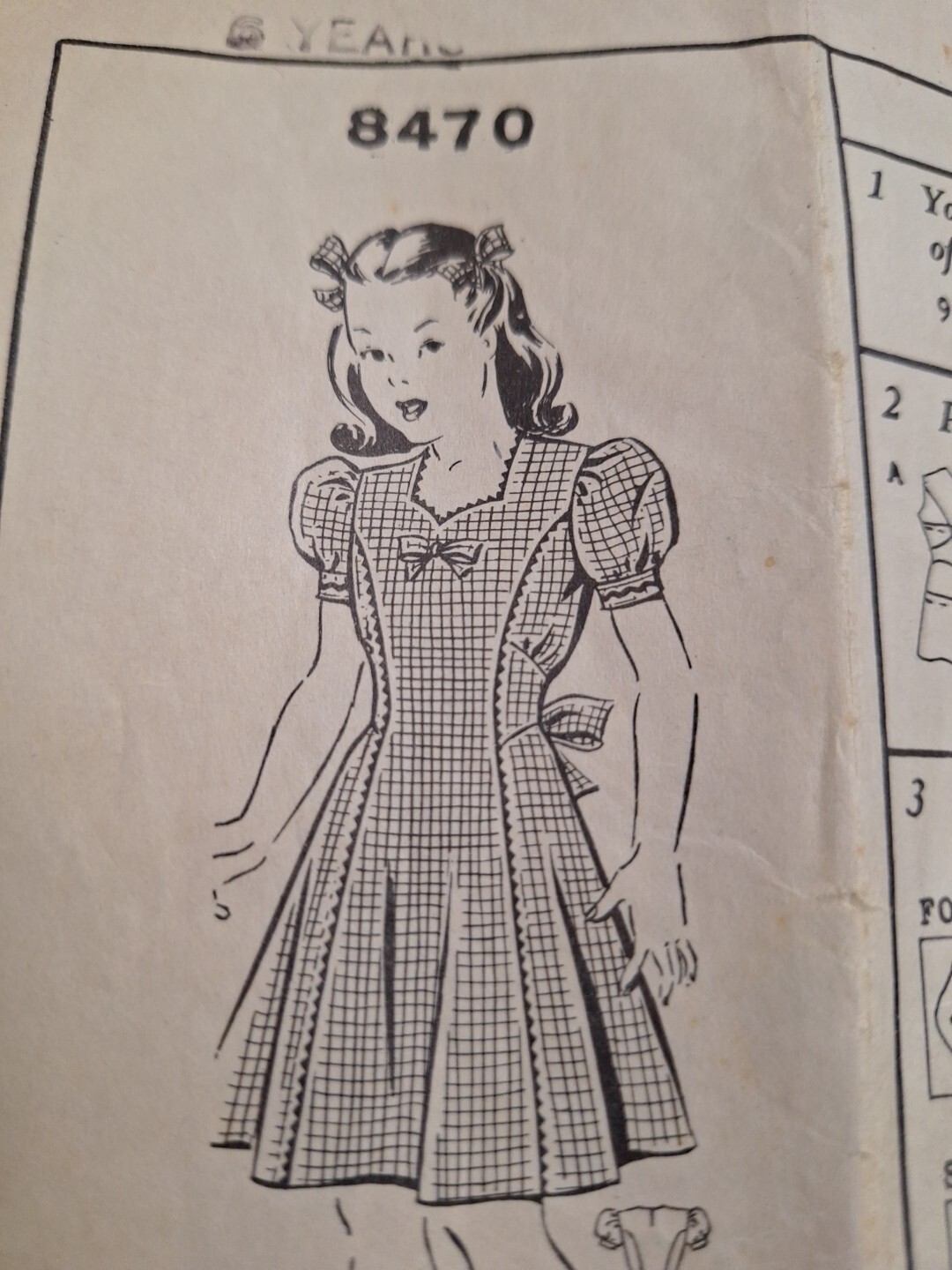 Dress Princess Seam Girls 6 Years Sewing Pattern 8470 Mail Order VTG Cut Puff